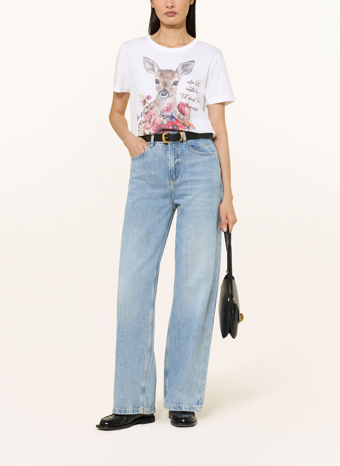 Princess GOES HOLLYWOOD T-shirt with rhinestones: WHITE / BEIGE / RED