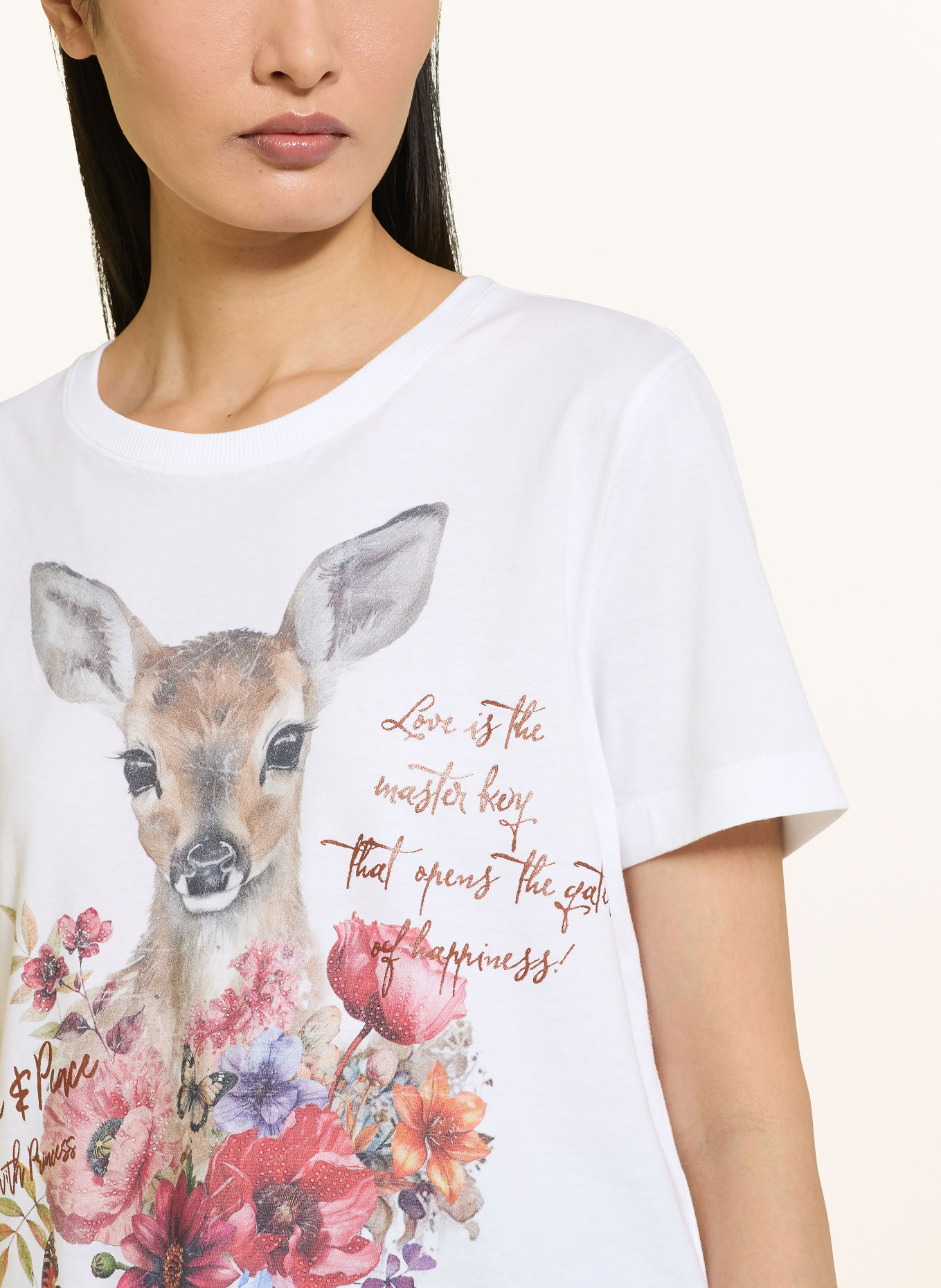 Princess GOES HOLLYWOOD T-shirt with rhinestones: WHITE / BEIGE / RED