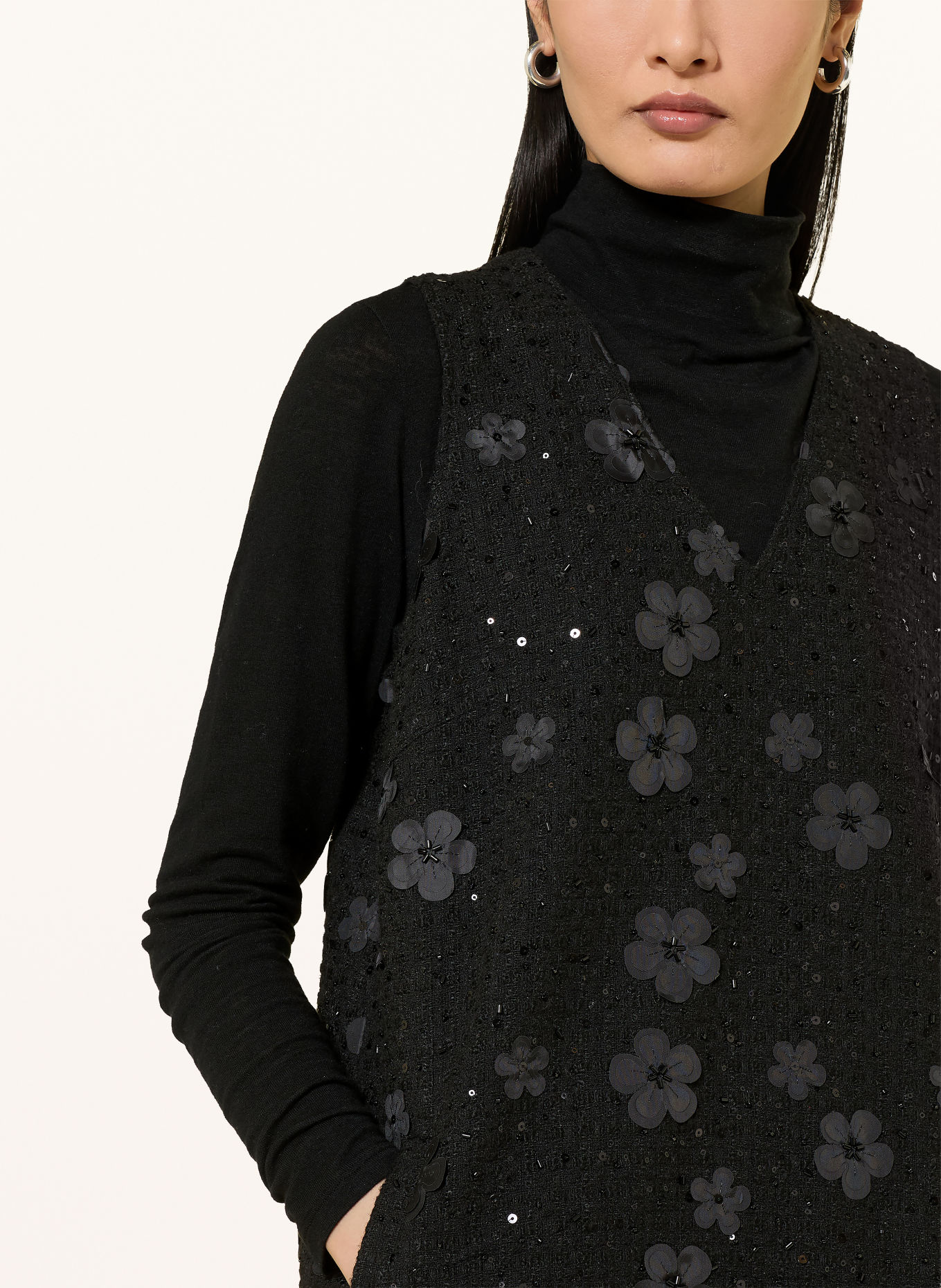 Princess GOES HOLLYWOOD Tweed-Kleid mit Schmucksteinen und Pailletten: SCHWARZ