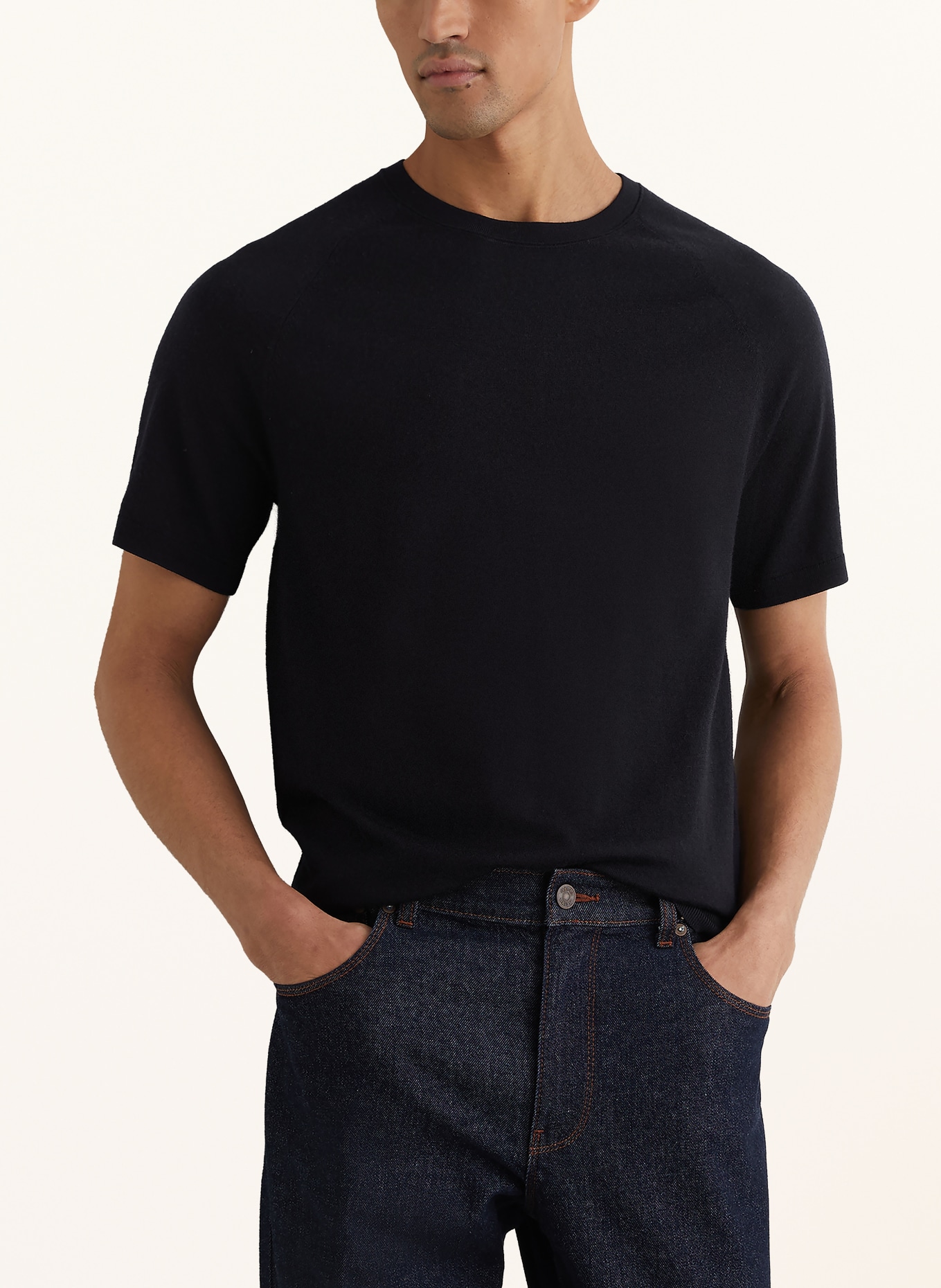 REISS Gebreid shirt BROOK: DONKERBLAUW