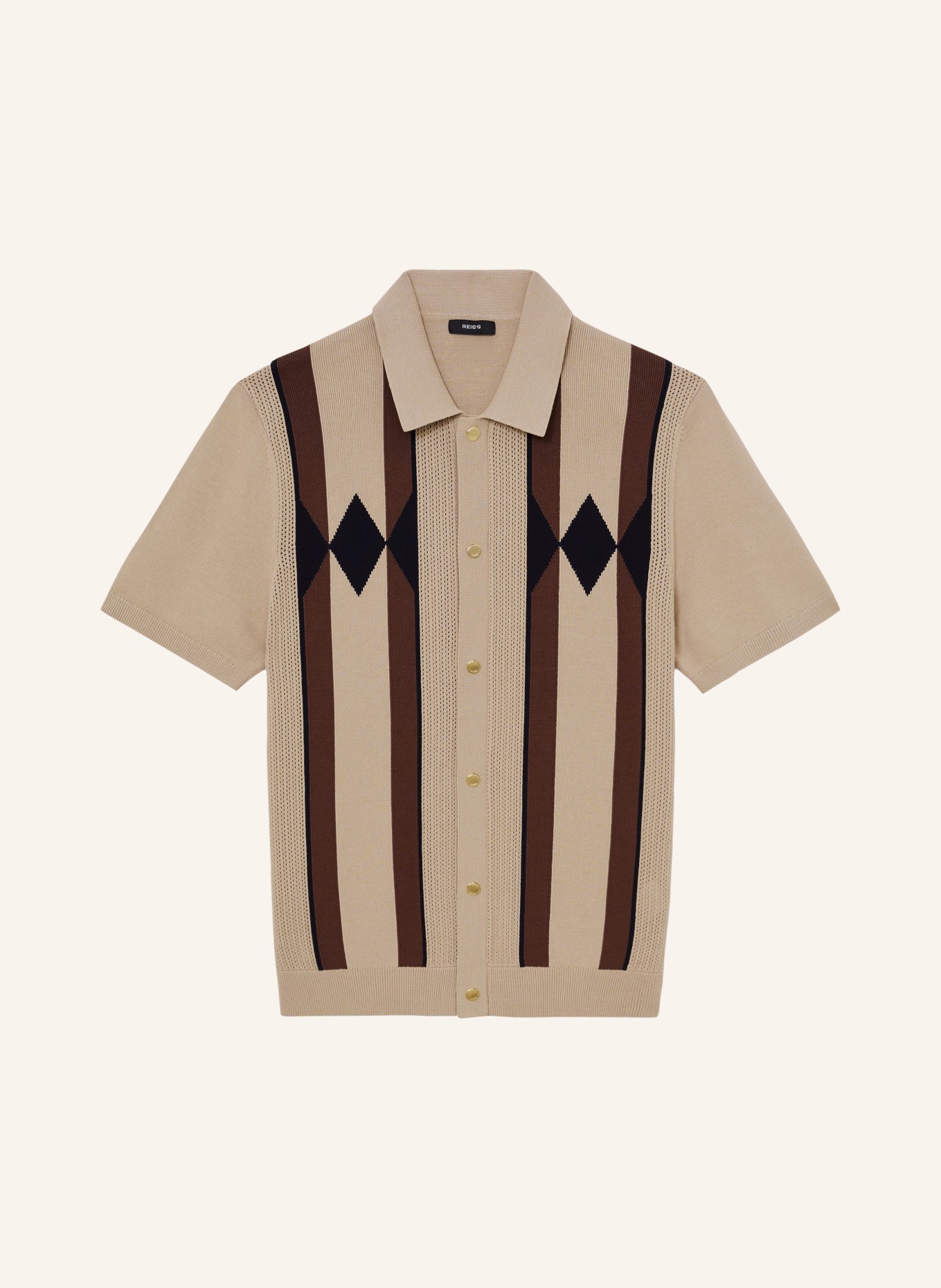 REISS Gebreid overhemd AXIS Slim Fit: BEIGE / BRUIN / ZWART
