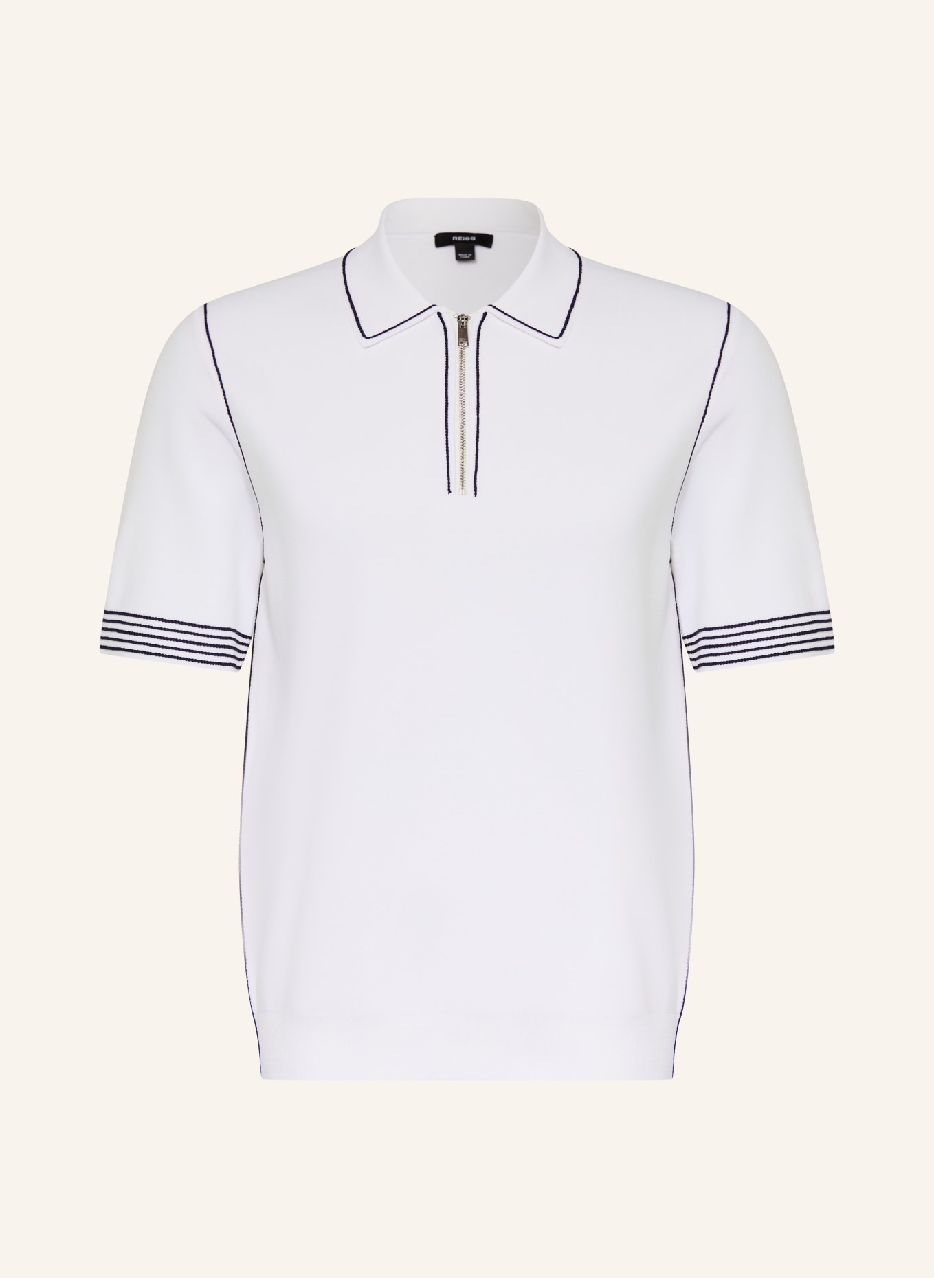 REISS Gebreid poloshirt MASON: WIT / DONKERBLAUW