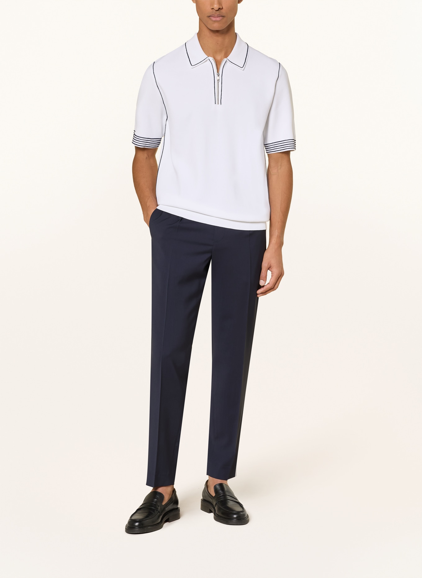 REISS Gebreid poloshirt MASON: WIT / DONKERBLAUW