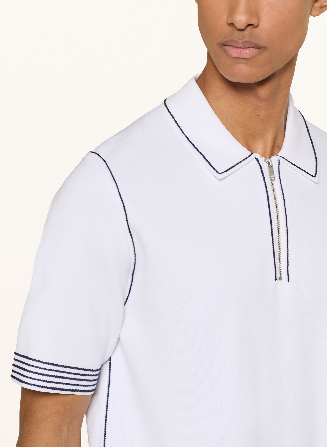 REISS Gebreid poloshirt MASON: WIT / DONKERBLAUW