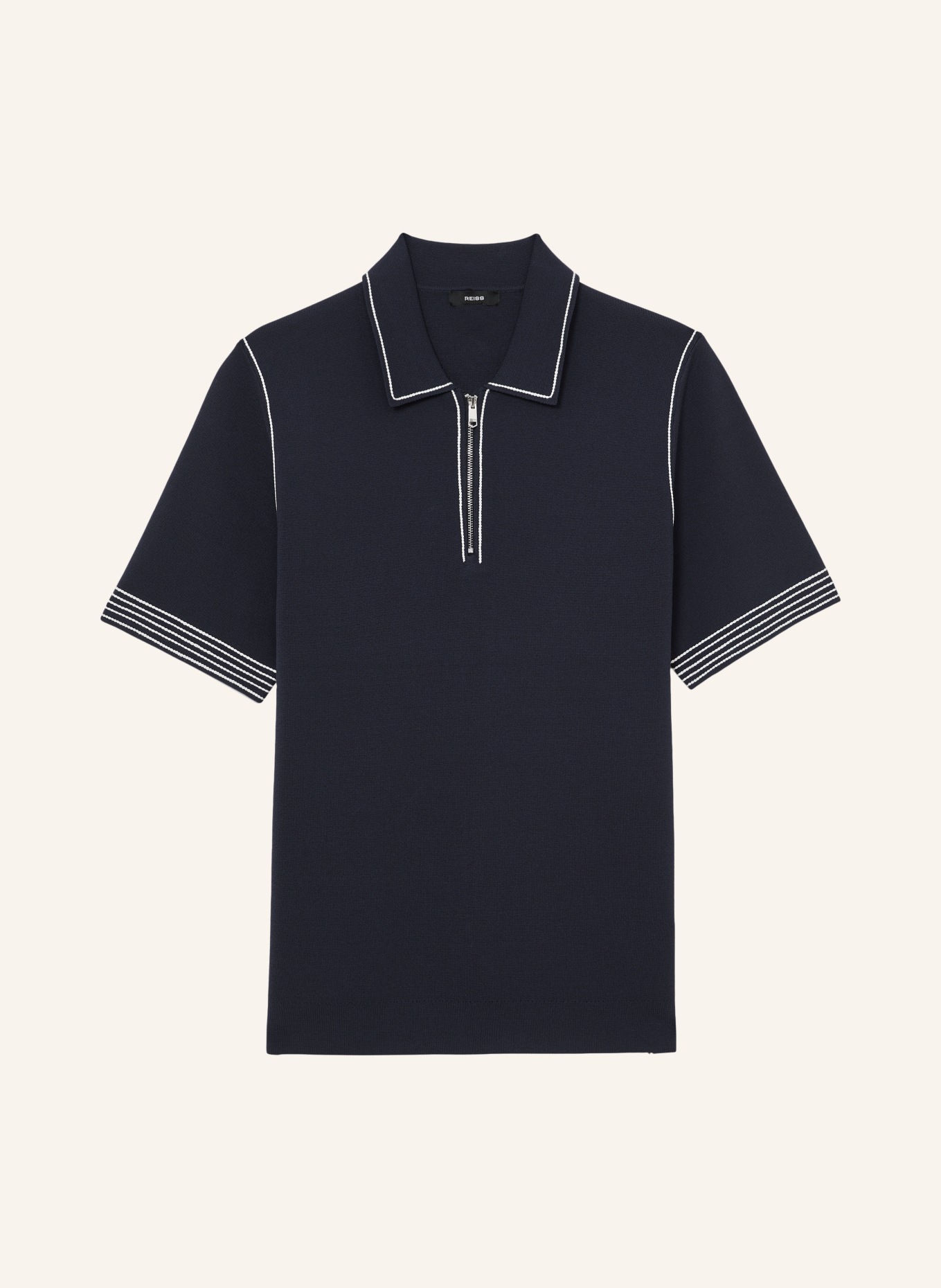 REISS Gebreid poloshirt MASON: DONKERBLAUW / WIT