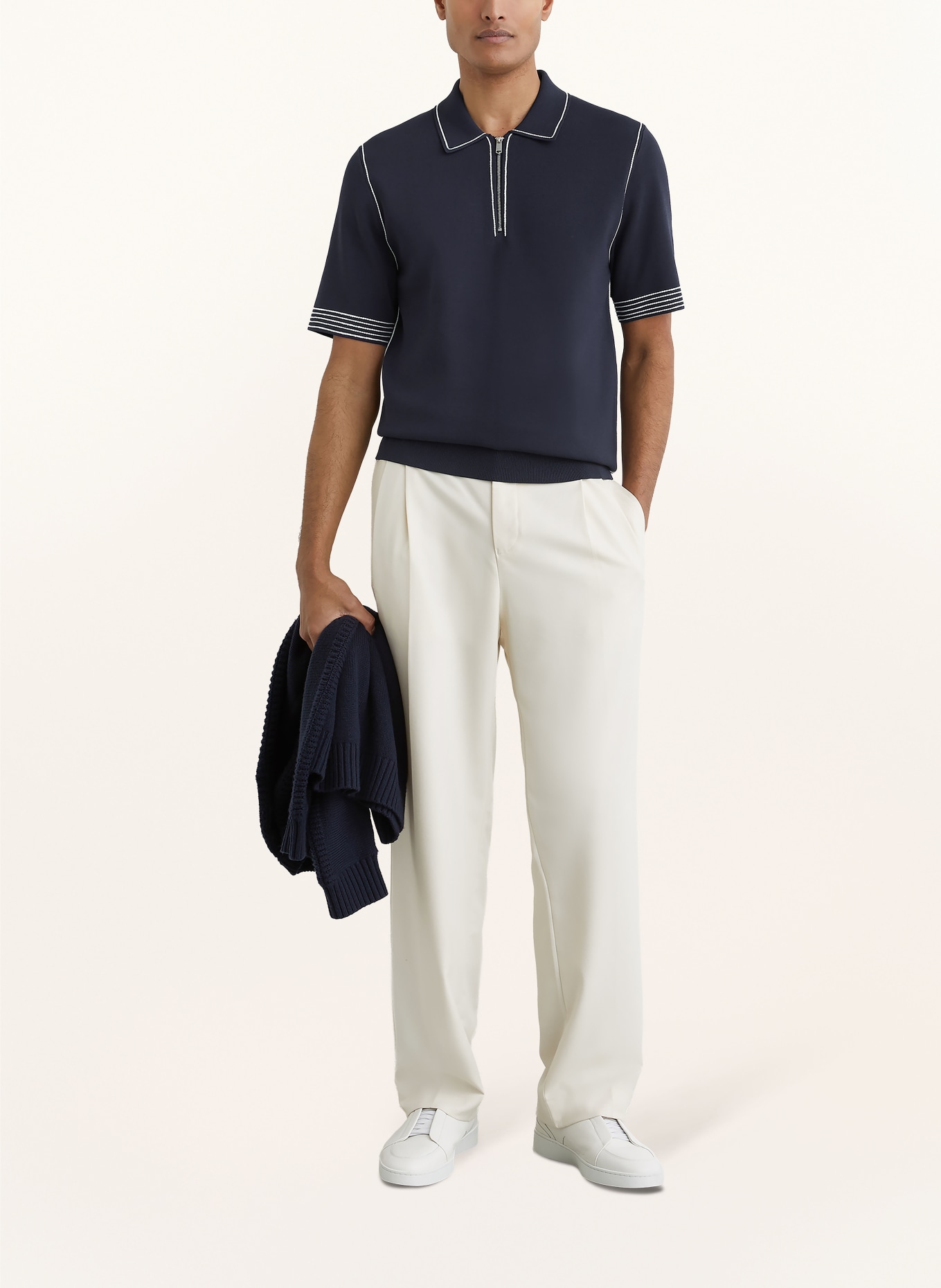 REISS Gebreid poloshirt MASON: DONKERBLAUW / WIT