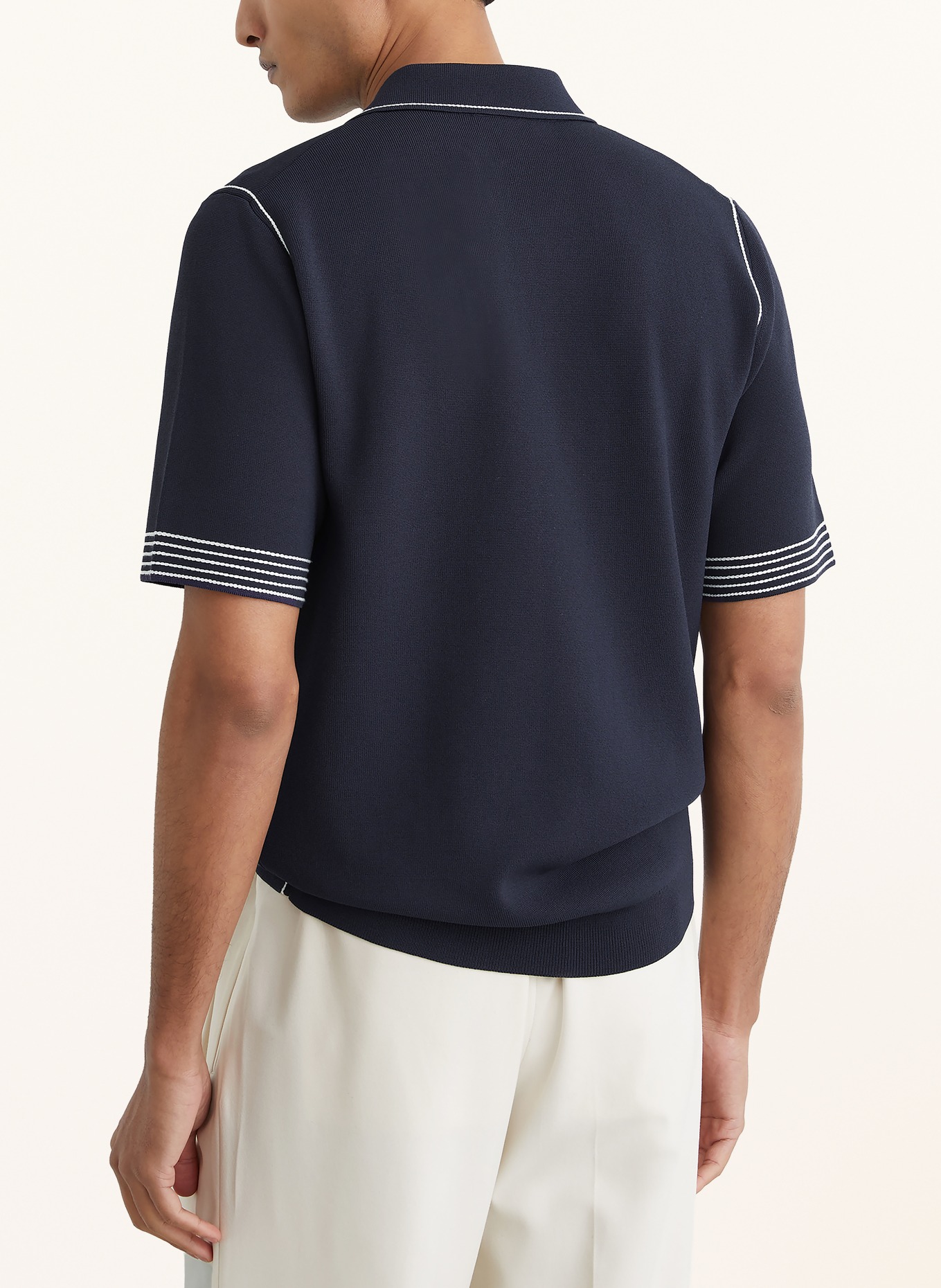 REISS Gebreid poloshirt MASON: DONKERBLAUW / WIT