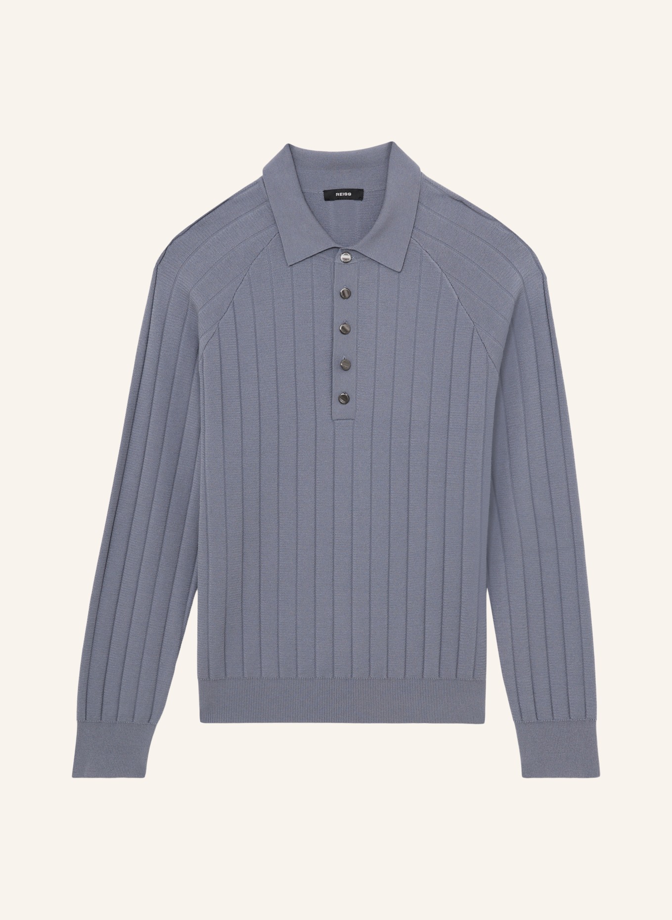 REISS Gebreid poloshirt DILLINGHAM: BLAUW