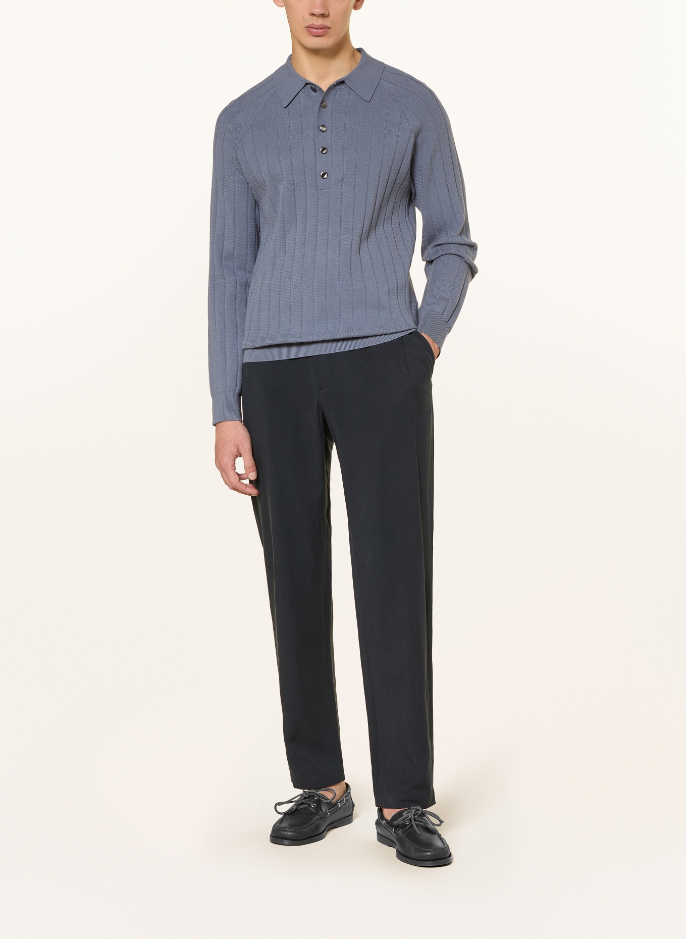 REISS Gebreid poloshirt DILLINGHAM: BLAUW