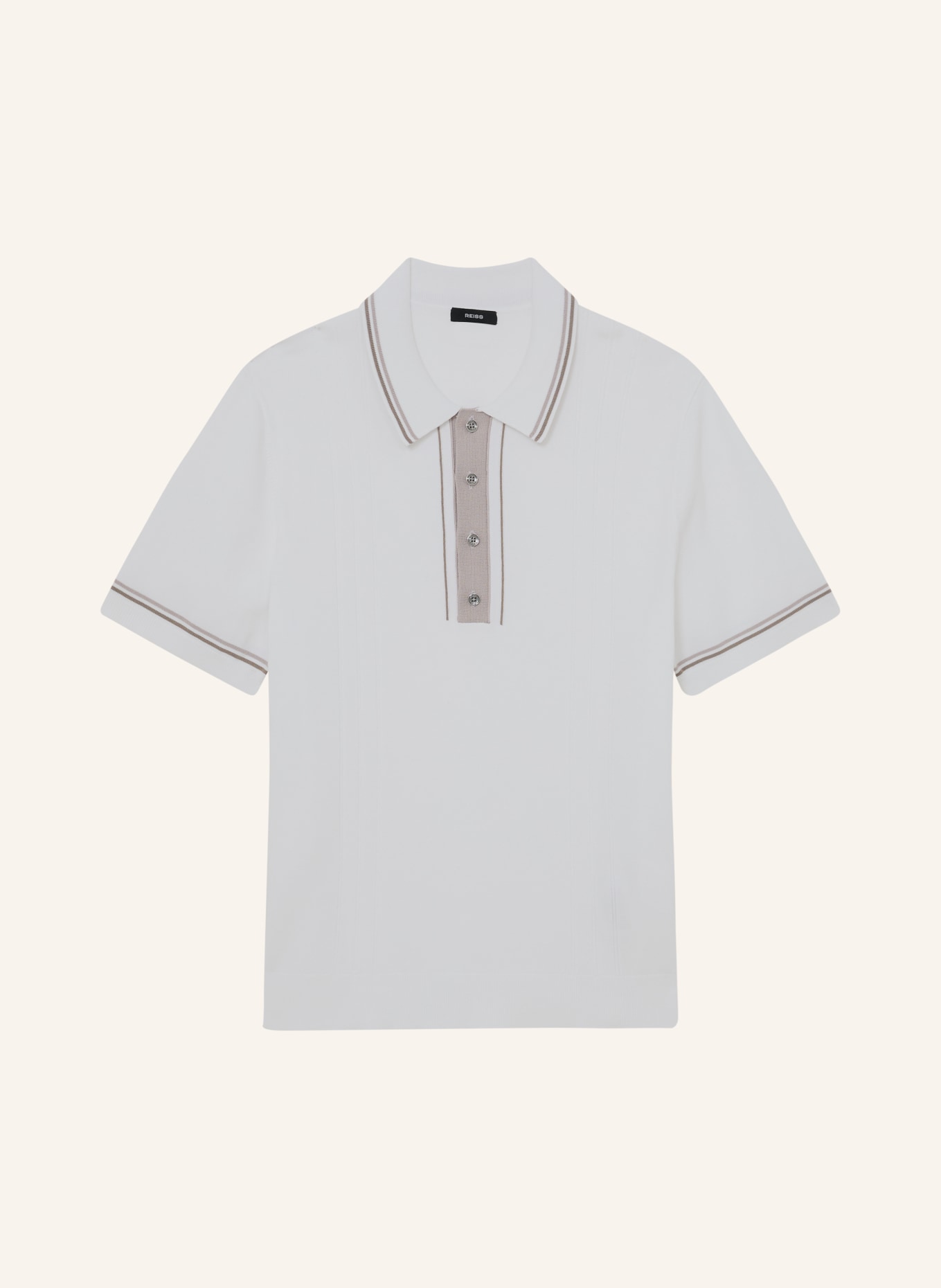 REISS Gebreid poloshirt ROTHWELL: CRÈME / BRUIN