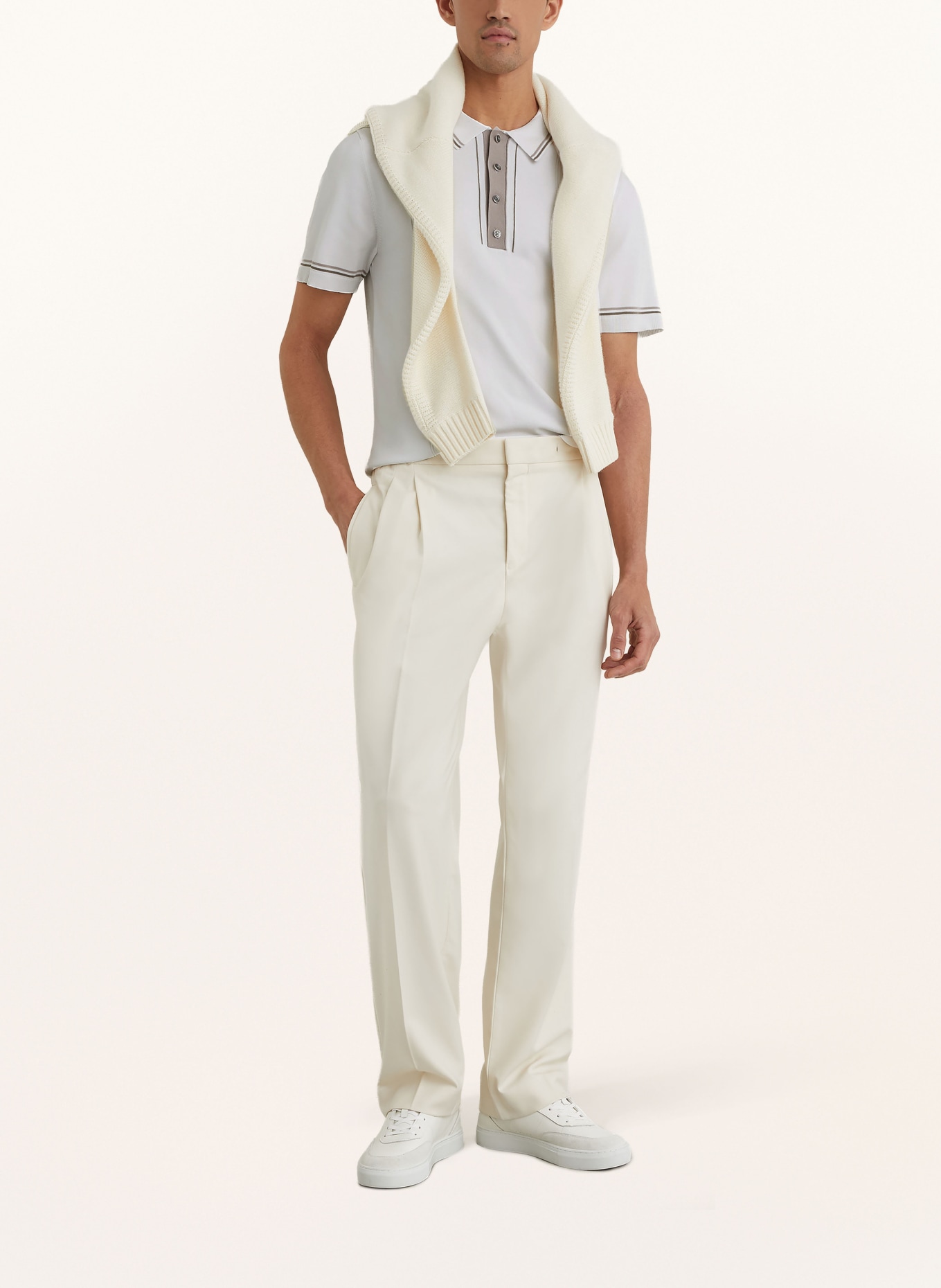 REISS Gebreid poloshirt ROTHWELL: CRÈME / BRUIN