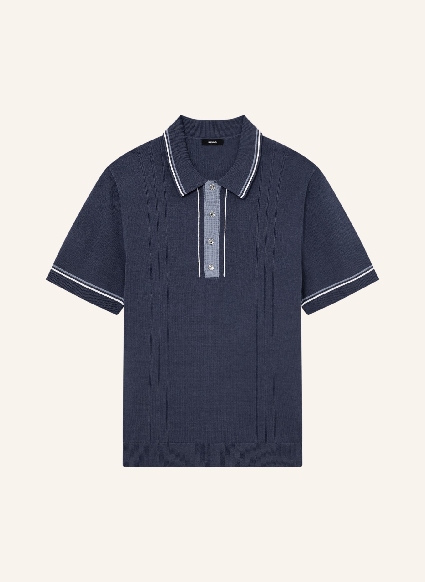 REISS Gebreid poloshirt ROTHWELL: DONKERBLAUW