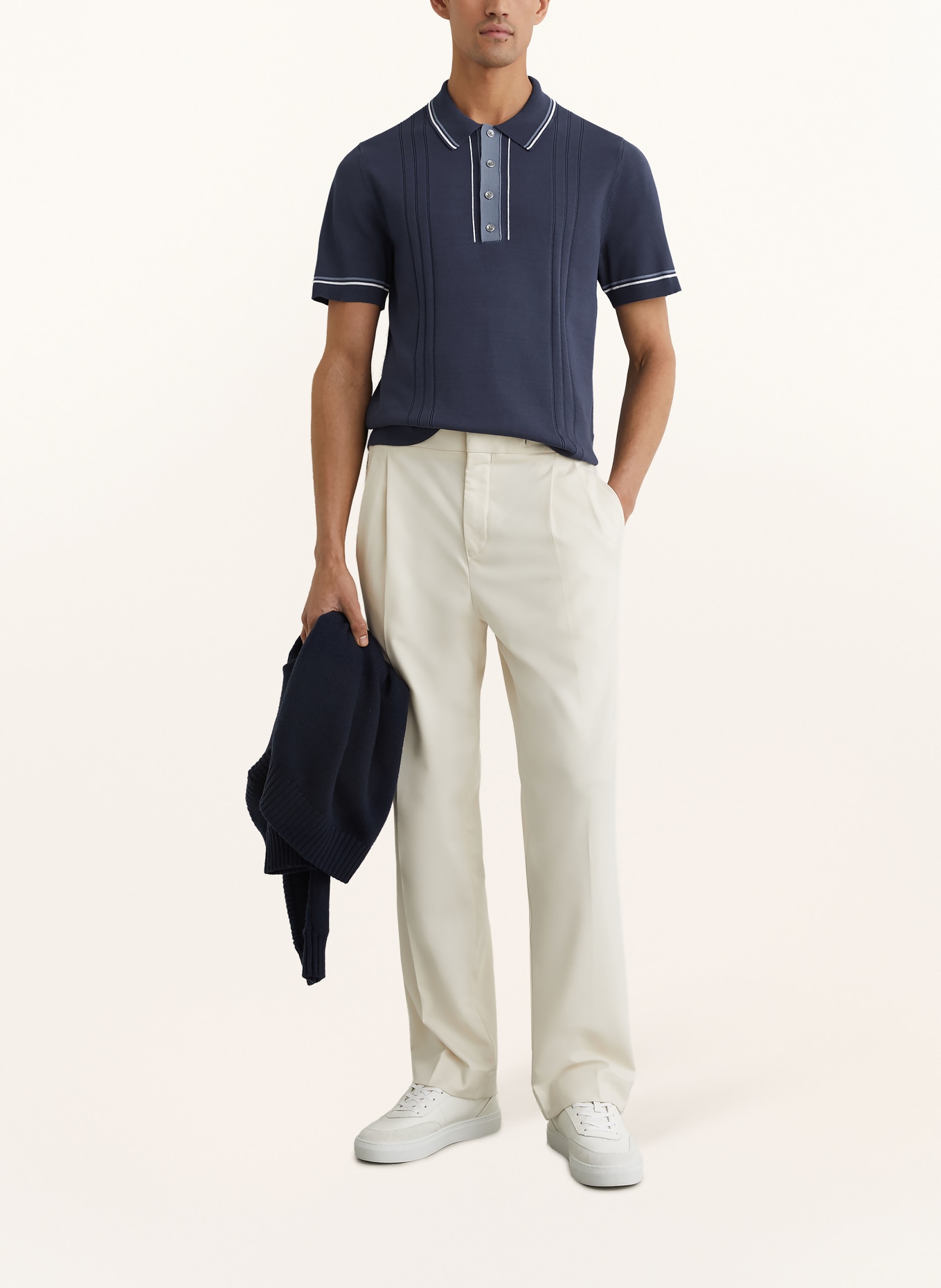 REISS Gebreid poloshirt ROTHWELL: DONKERBLAUW