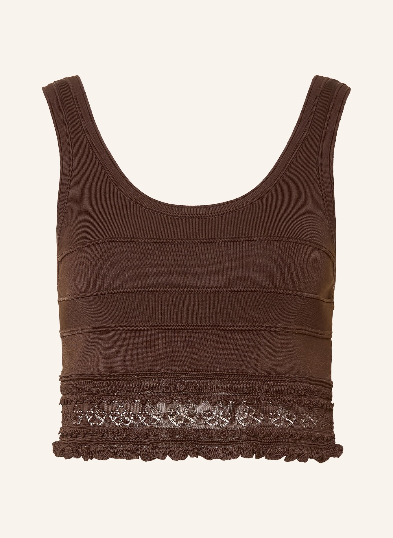 SANDRO Stricktop mit Rüschen: DUNKELBRAUN