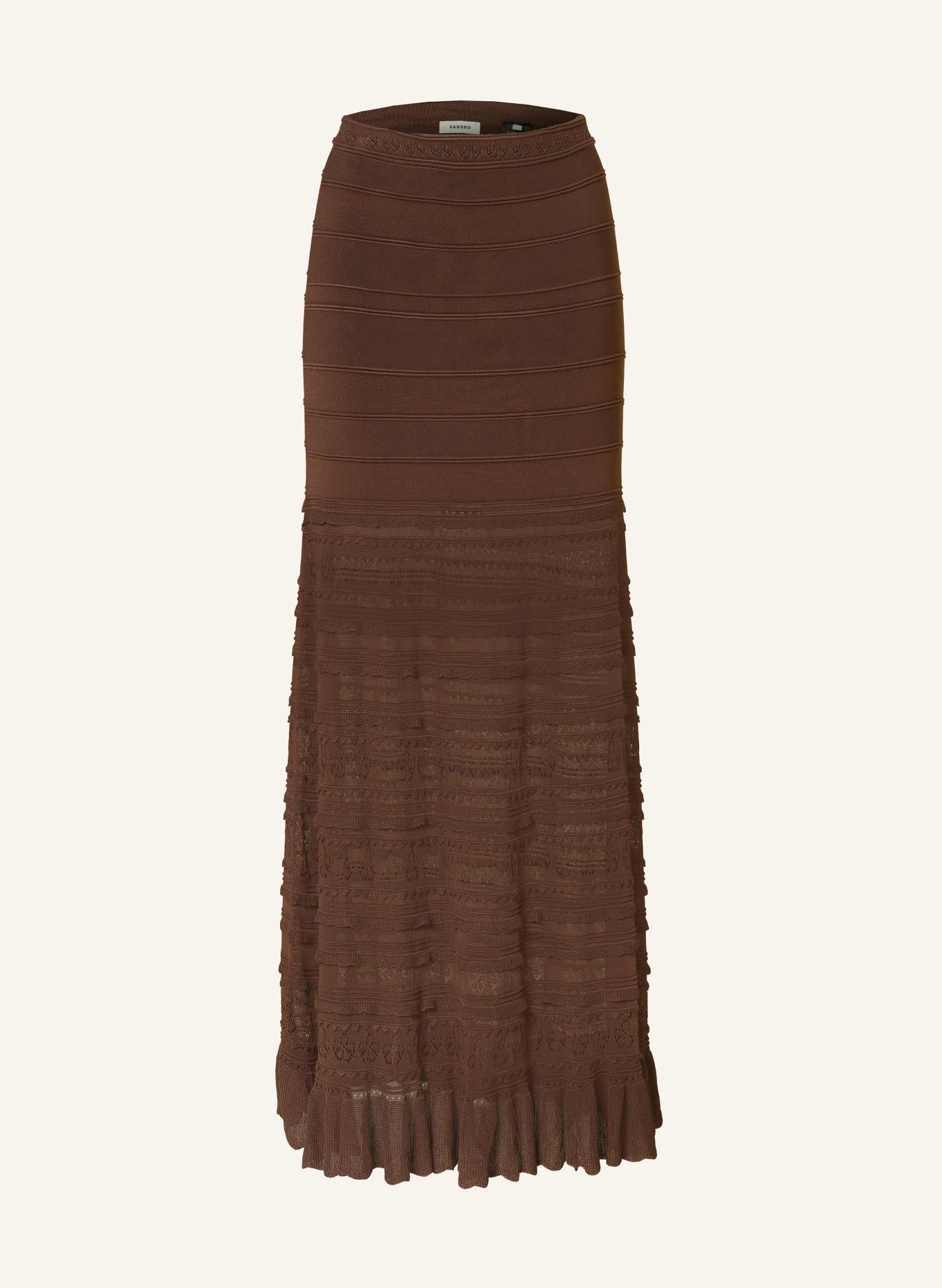 SANDRO Strickrock mit Rüschen: DUNKELBRAUN