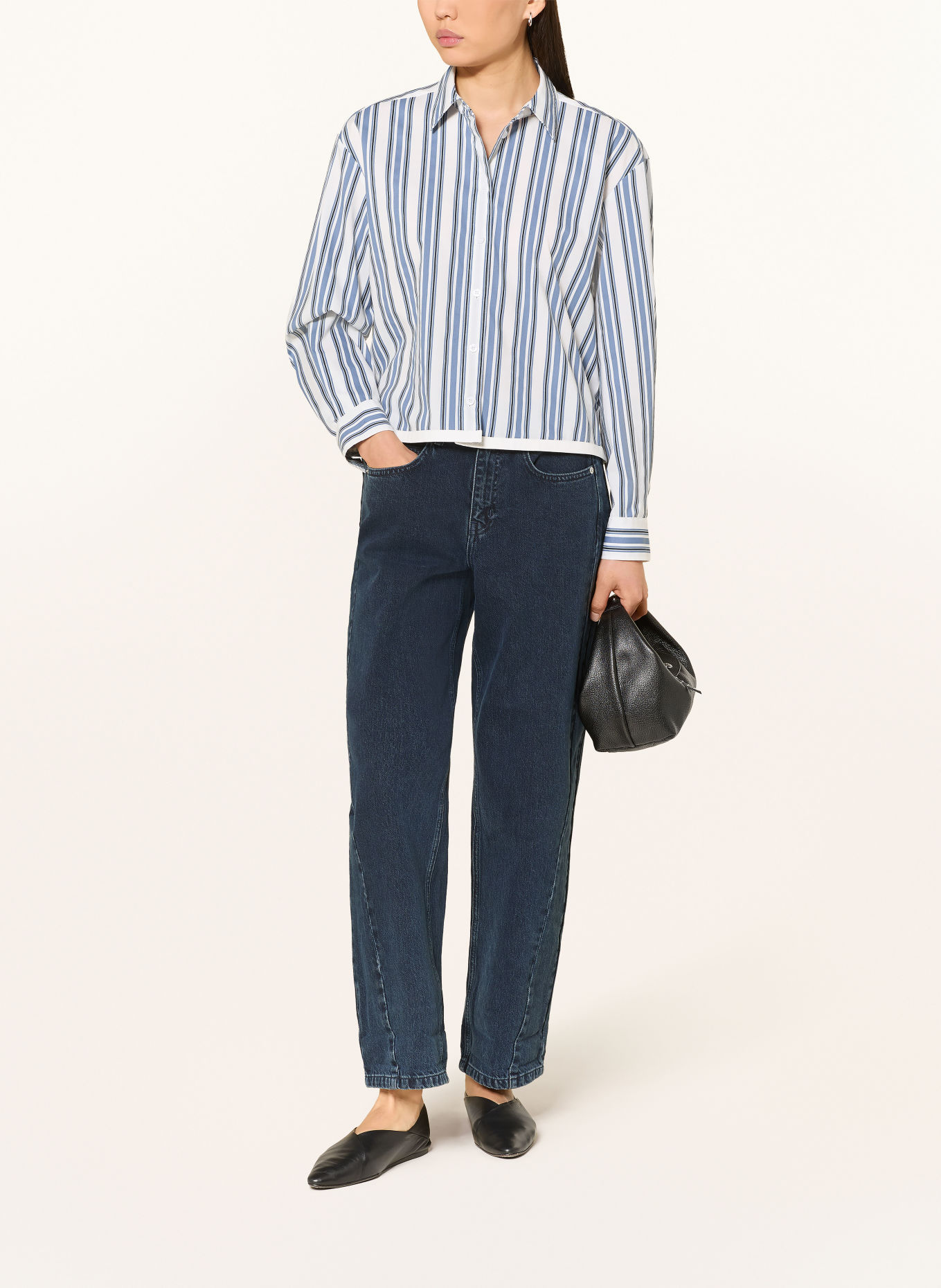 MARC AUREL shirt blouse: WHITE / BLUE GRAY / BLACK