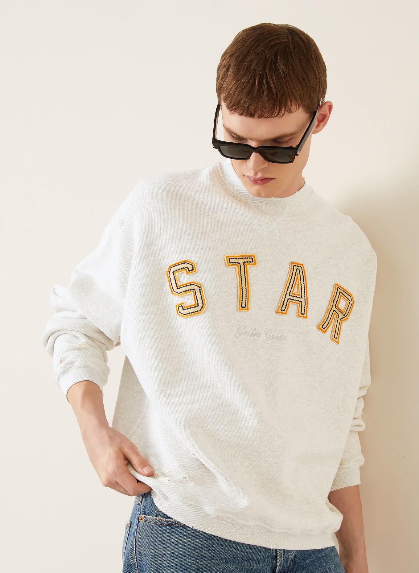 GOLDEN GOOSE Oversized-sweatshirt STAR: LICHTGRIJS / BEIGE / ORANJE
