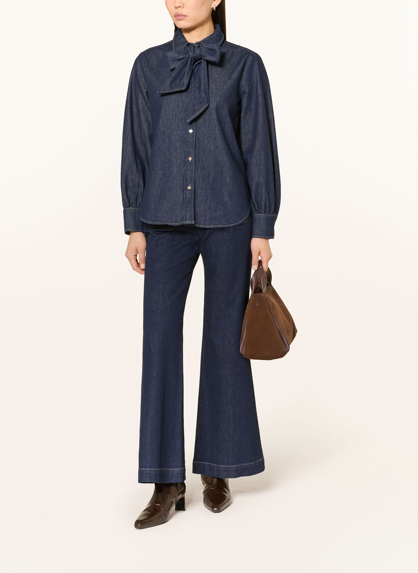 MARC AUREL Jeansbluse mit abnehmbarer Schluppe: DUNKELBLAU