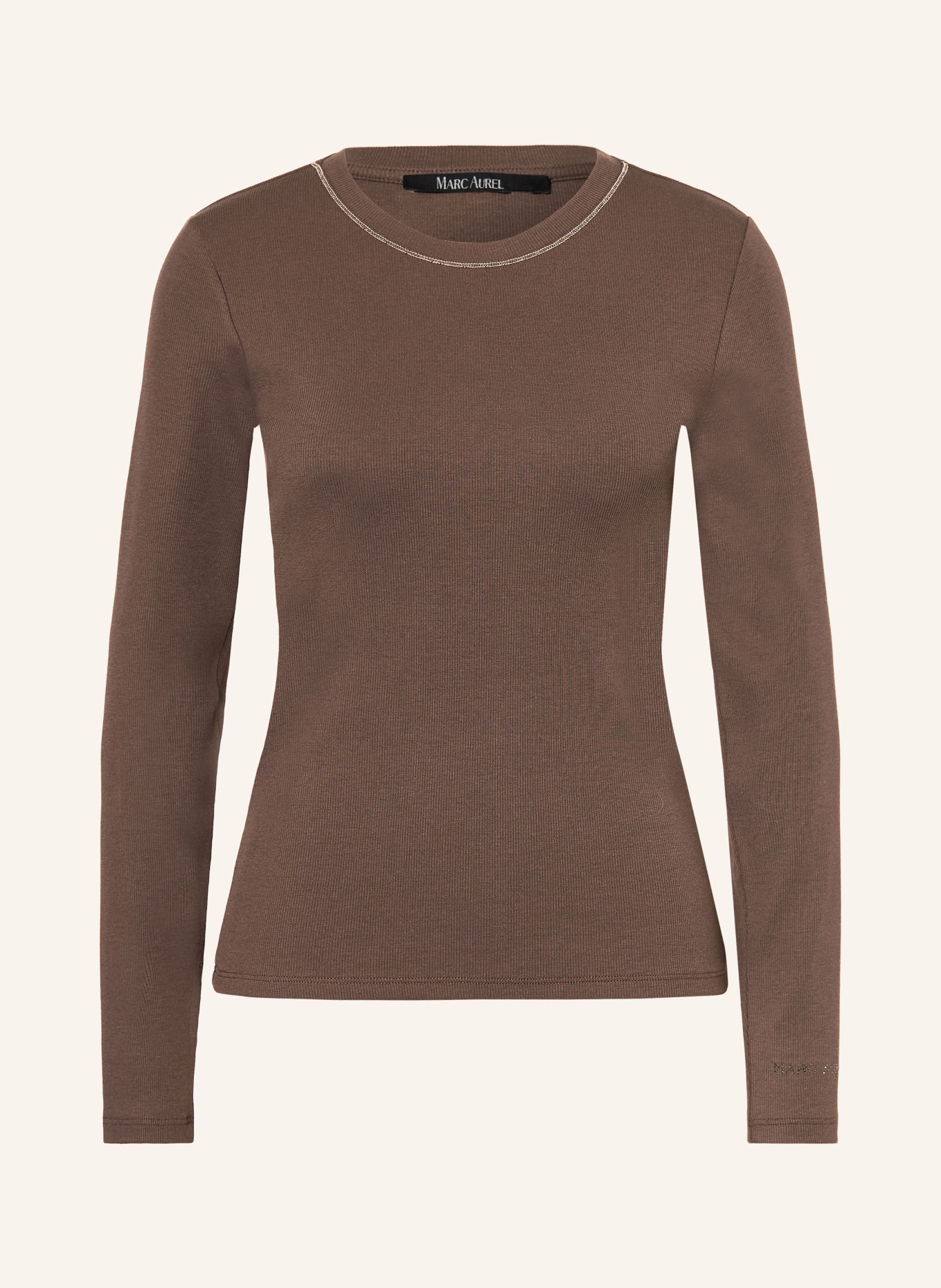 MARC AUREL T-shirt à manches longues avec pierres décoratives: MARRON FONCÉ