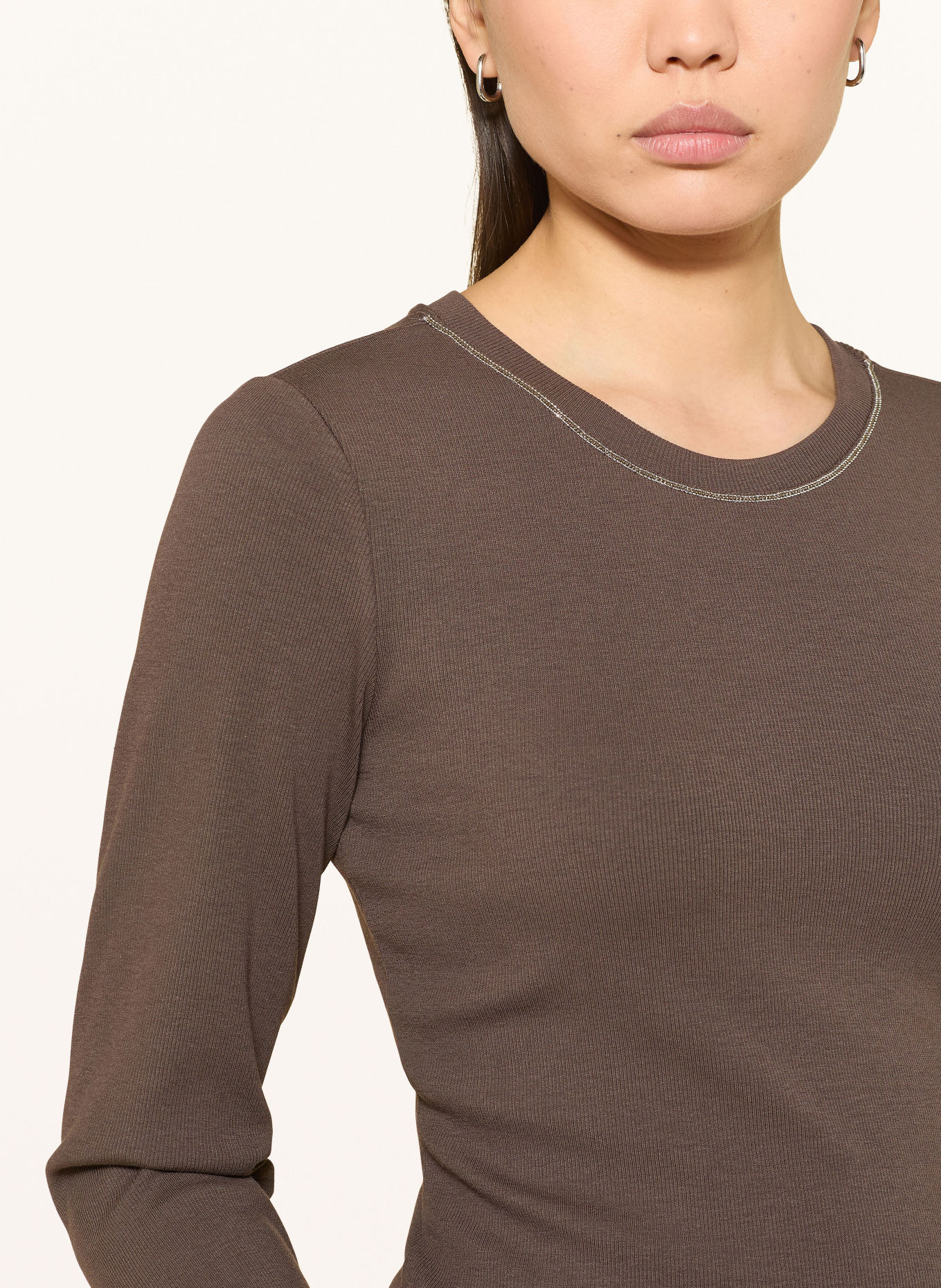 MARC AUREL T-shirt à manches longues avec pierres décoratives: MARRON FONCÉ