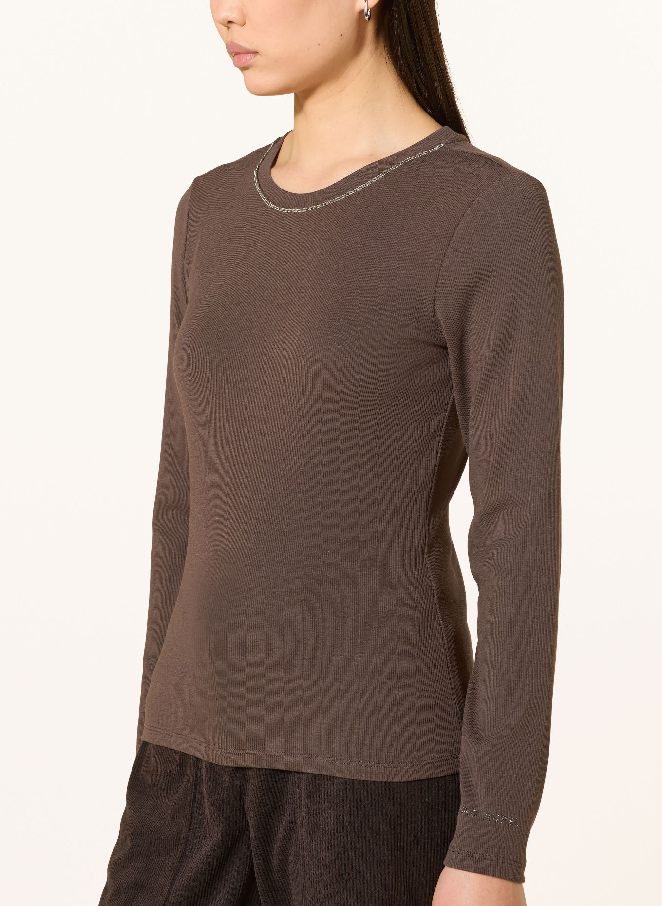 MARC AUREL T-shirt à manches longues avec pierres décoratives: MARRON FONCÉ