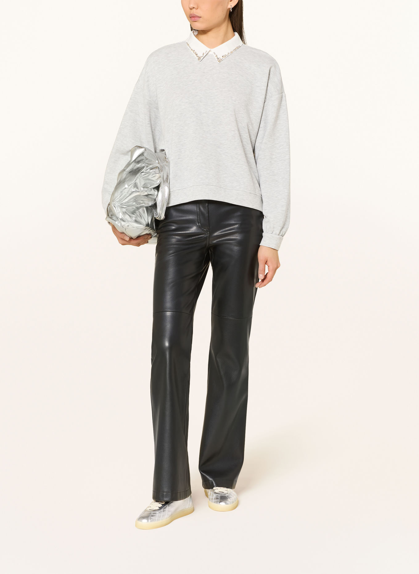 MARC AUREL Sweatshirt met sierstenen: LICHTGRIJS