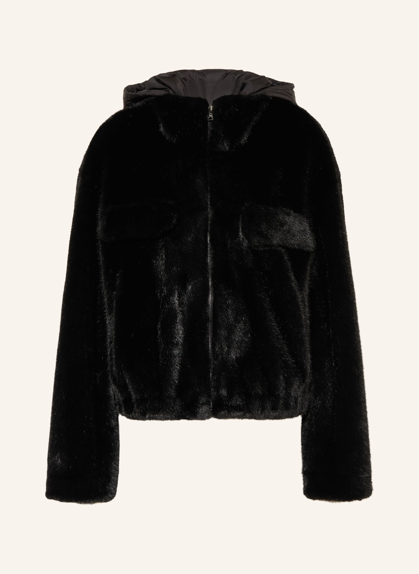MARC AUREL Kunstfell-Jacke mit abnehmbarer Kapuze: SCHWARZ