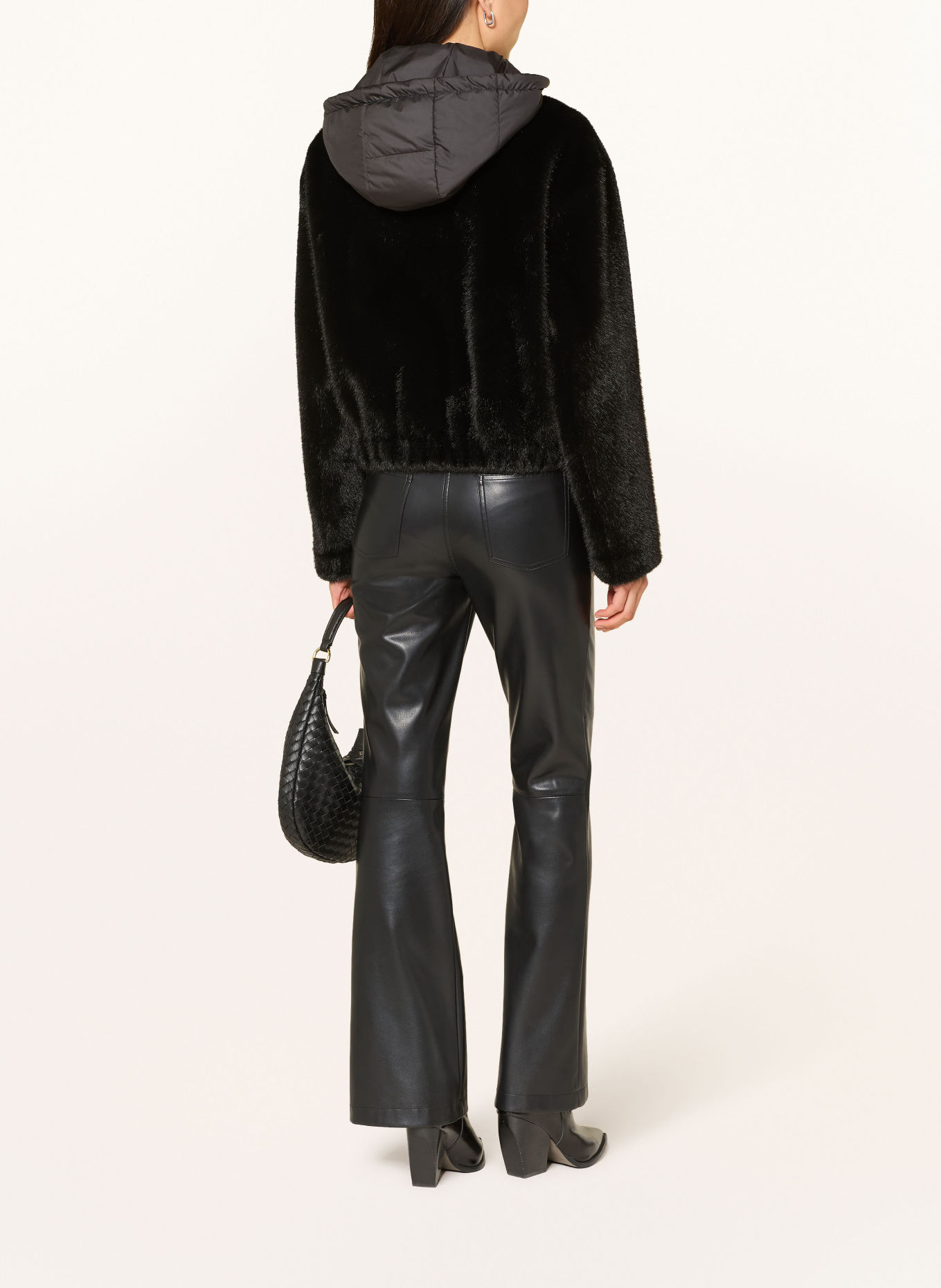 MARC AUREL Kunstfell-Jacke mit abnehmbarer Kapuze: SCHWARZ