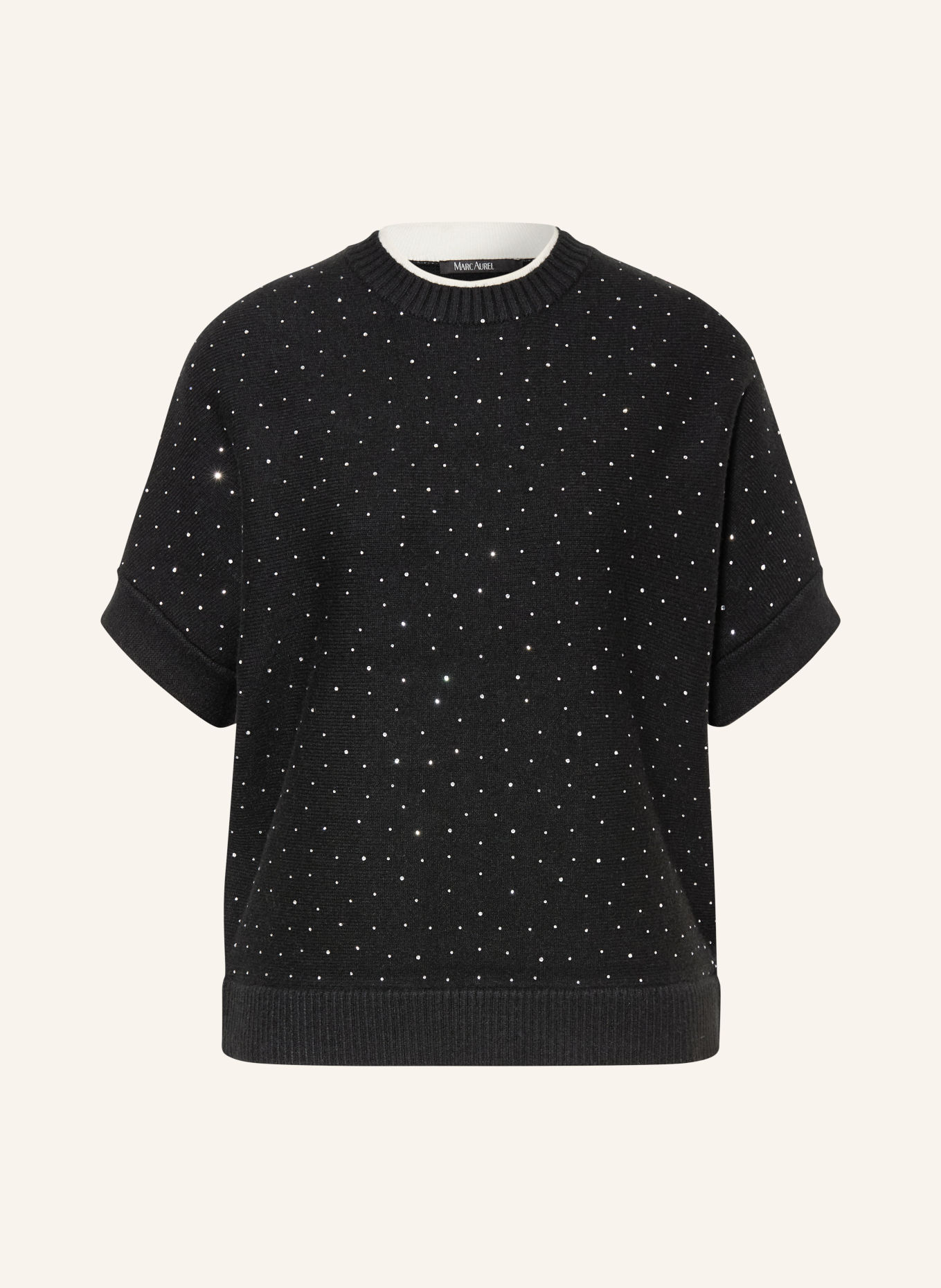 MARC AUREL Gebreid shirt met sierstenen: ZWART / ZILVER