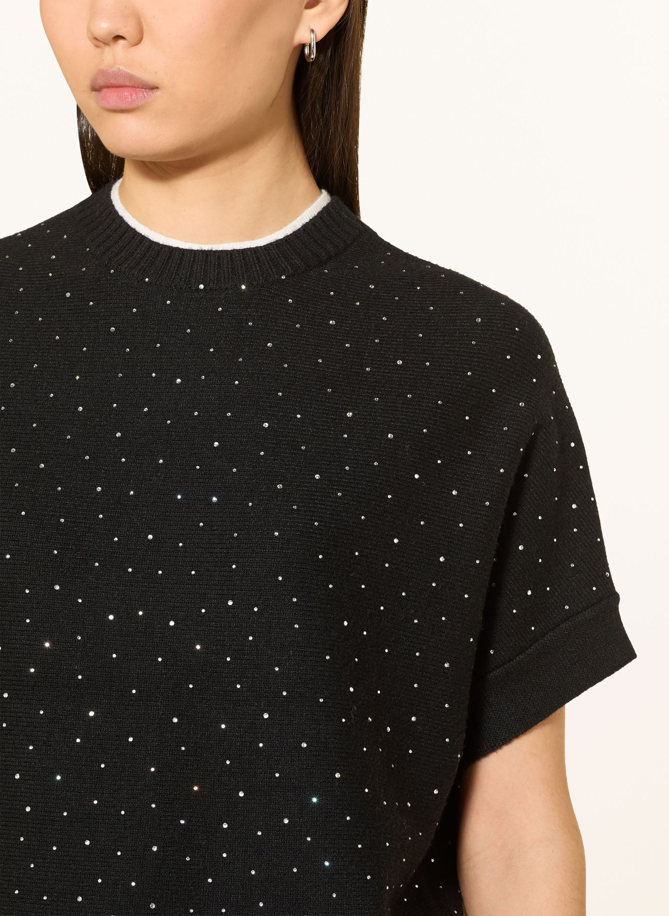 MARC AUREL Gebreid shirt met sierstenen: ZWART / ZILVER