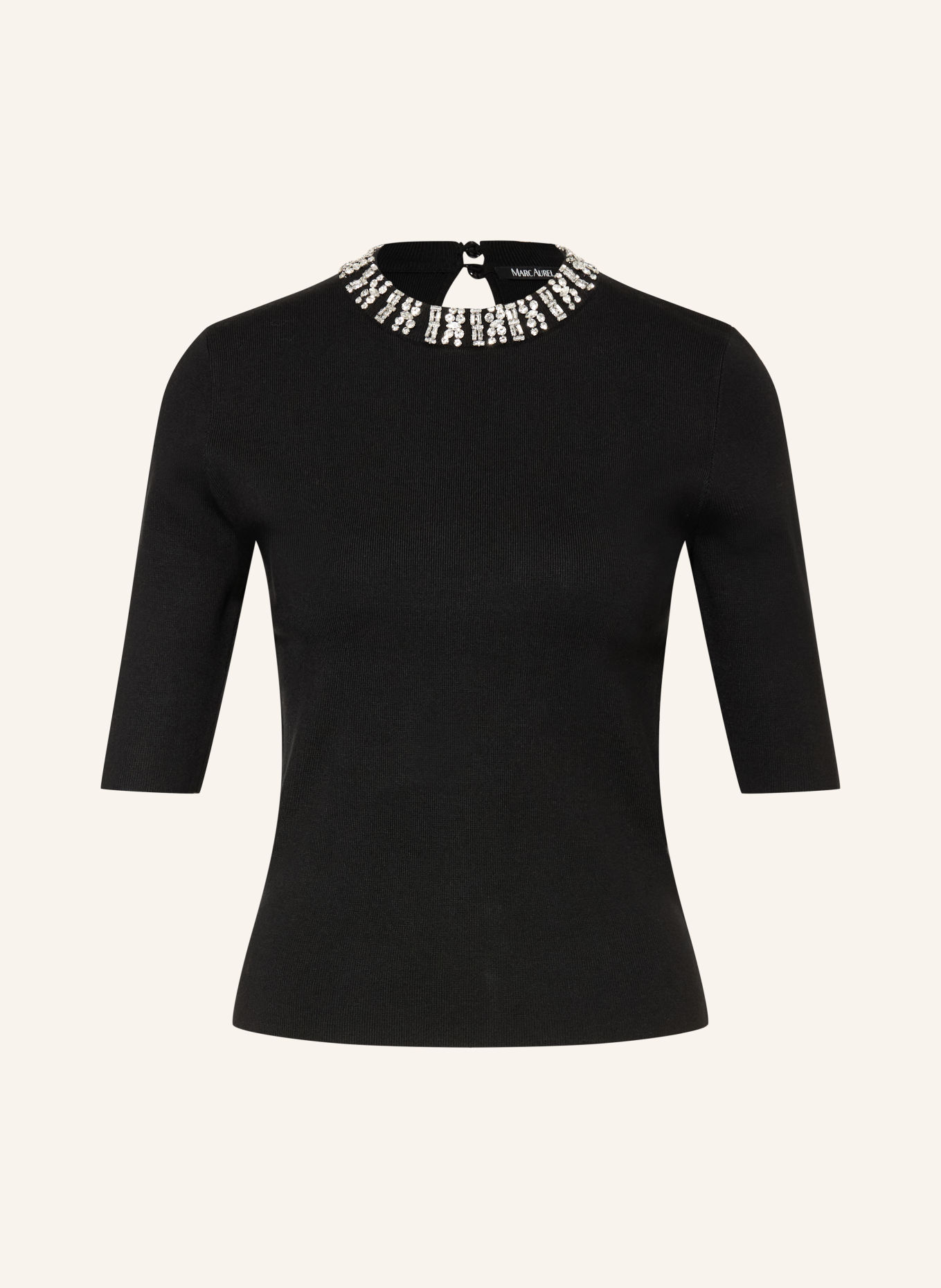 MARC AUREL Gebreid shirt met sierstenen: ZWART / ZILVER