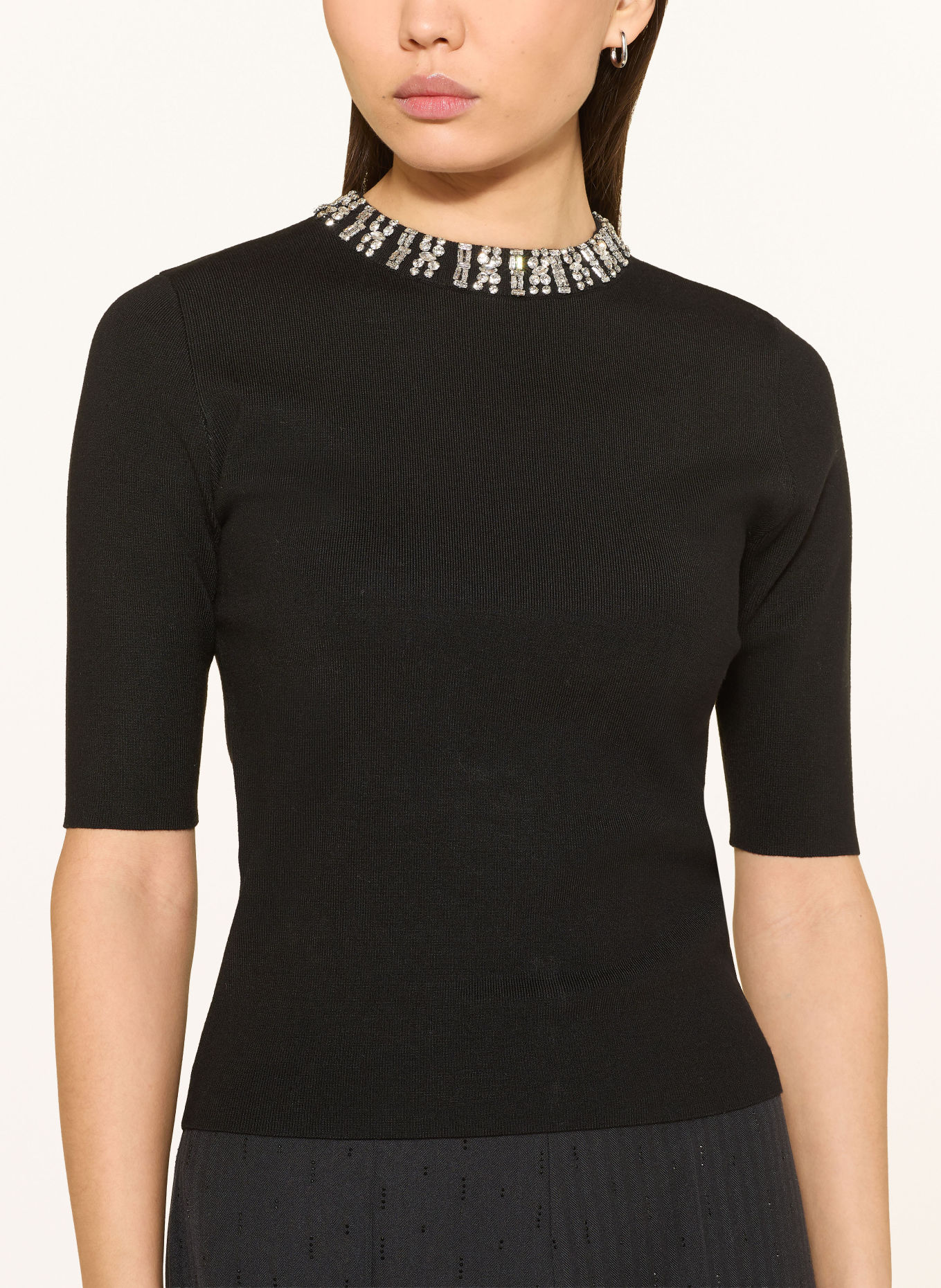 MARC AUREL Gebreid shirt met sierstenen: ZWART / ZILVER