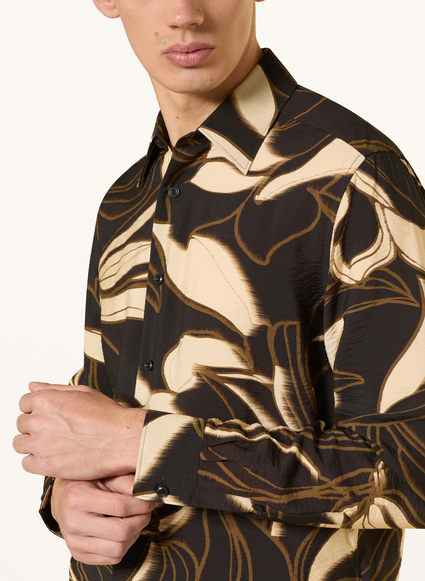 REISS Overhemd PALOMA Regular Fit: ZWART / BRUIN / LICHTGEEL