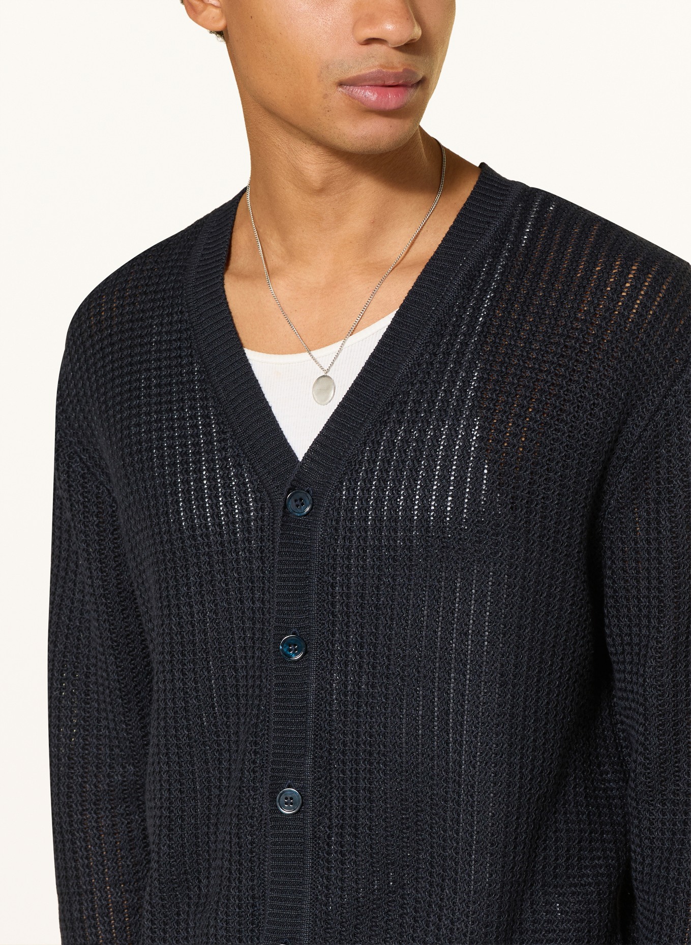NN.07 Strickjacke TIM aus Leinen: DUNKELBLAU