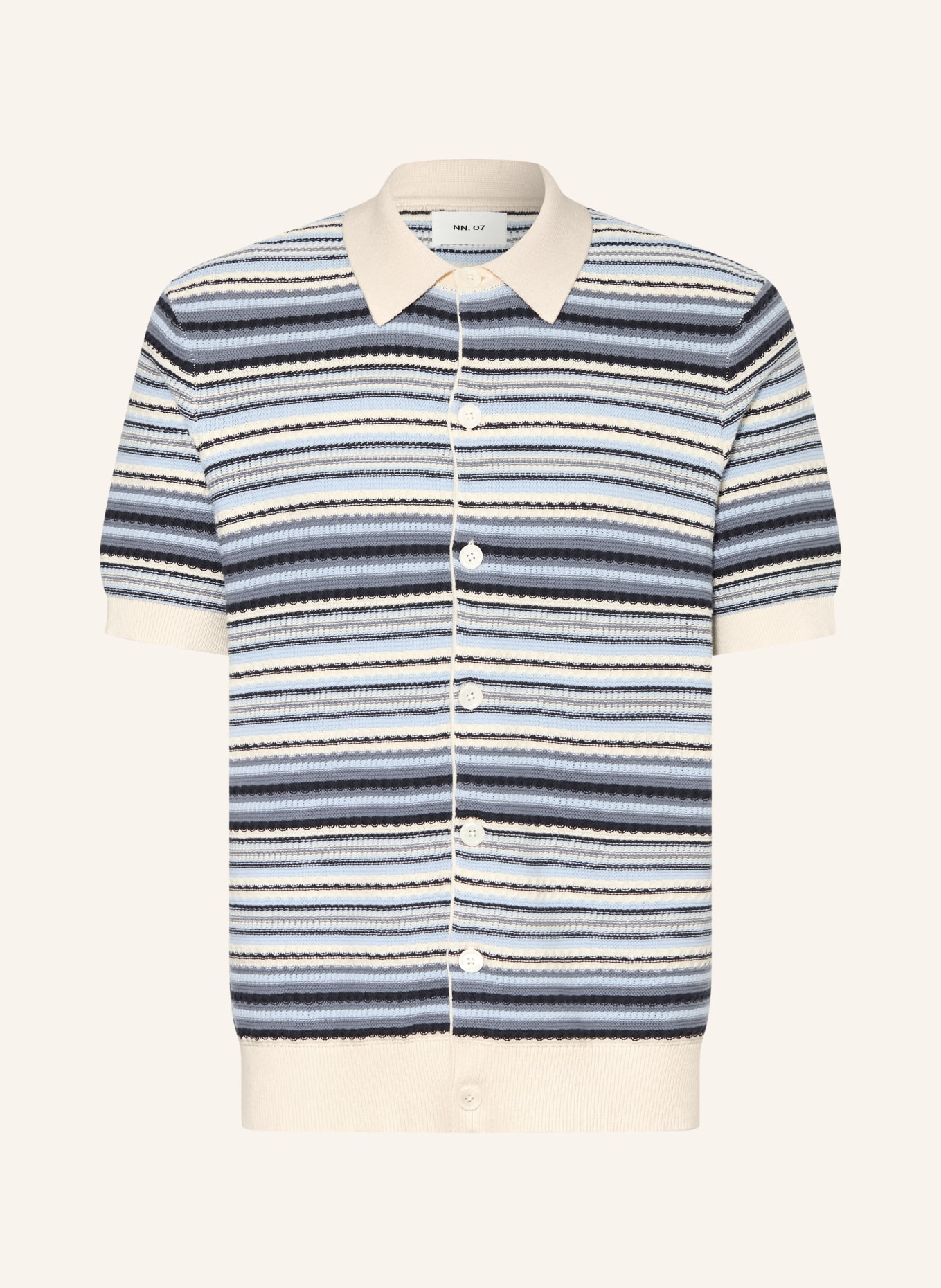 NN.07 Strickhemd NOLAN Regular Fit: HELLBLAU / ECRU / DUNKELBLAU