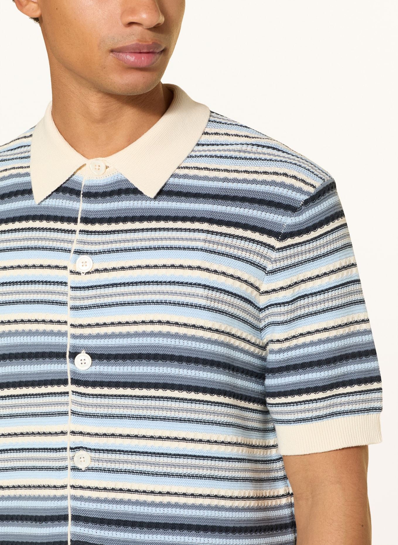 NN.07 Strickhemd NOLAN Regular Fit: HELLBLAU / ECRU / DUNKELBLAU