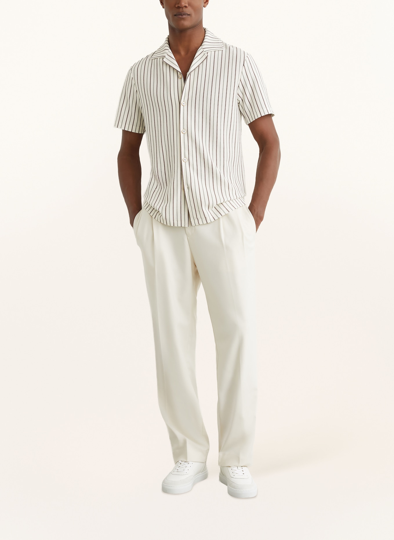 REISS Resorthemd PERCY Slim Fit: ECRU / DUNKELBRAUN / GRÜN