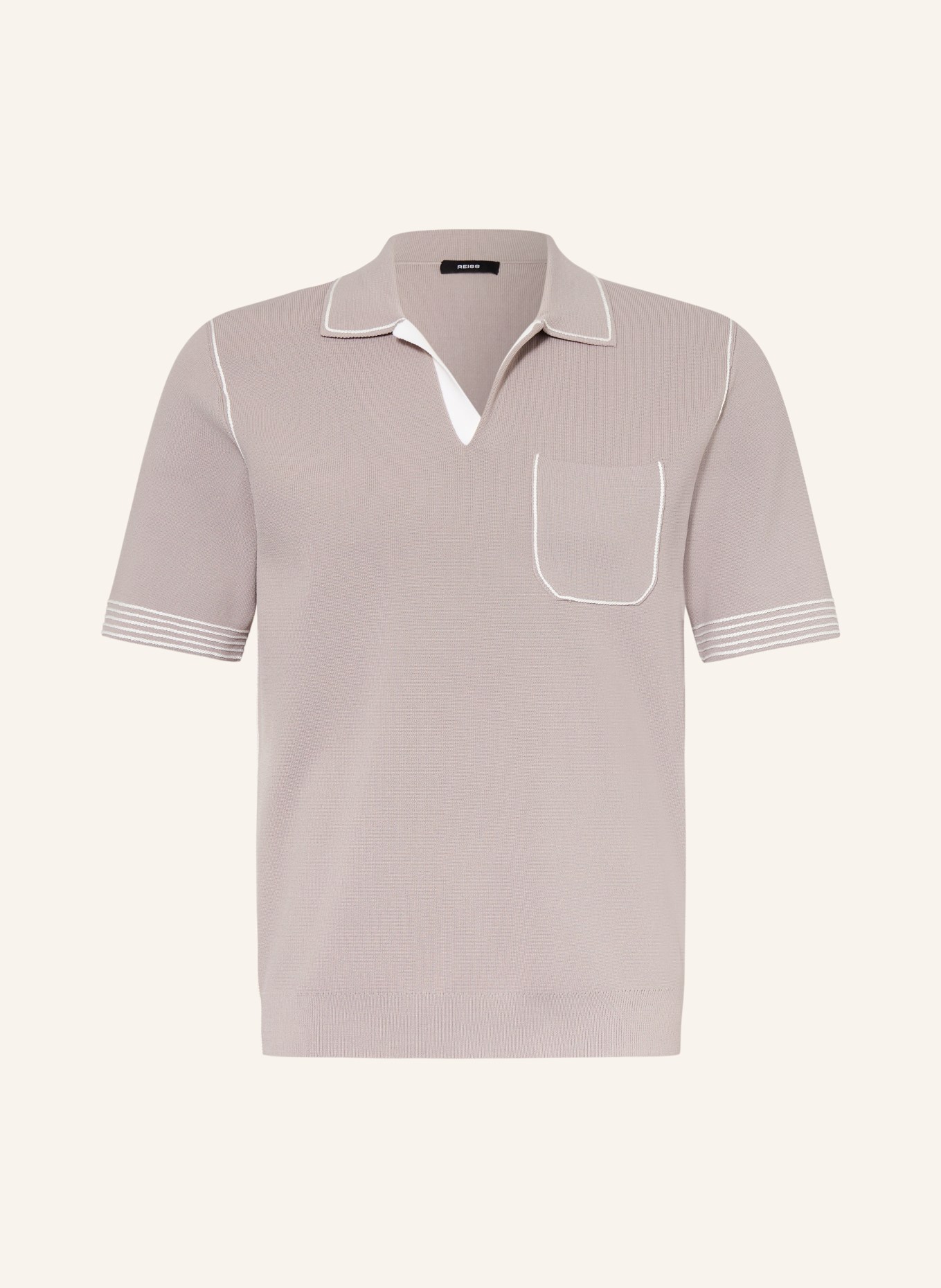 REISS Gebreid poloshirt NEWBURY: LICHTBRUIN