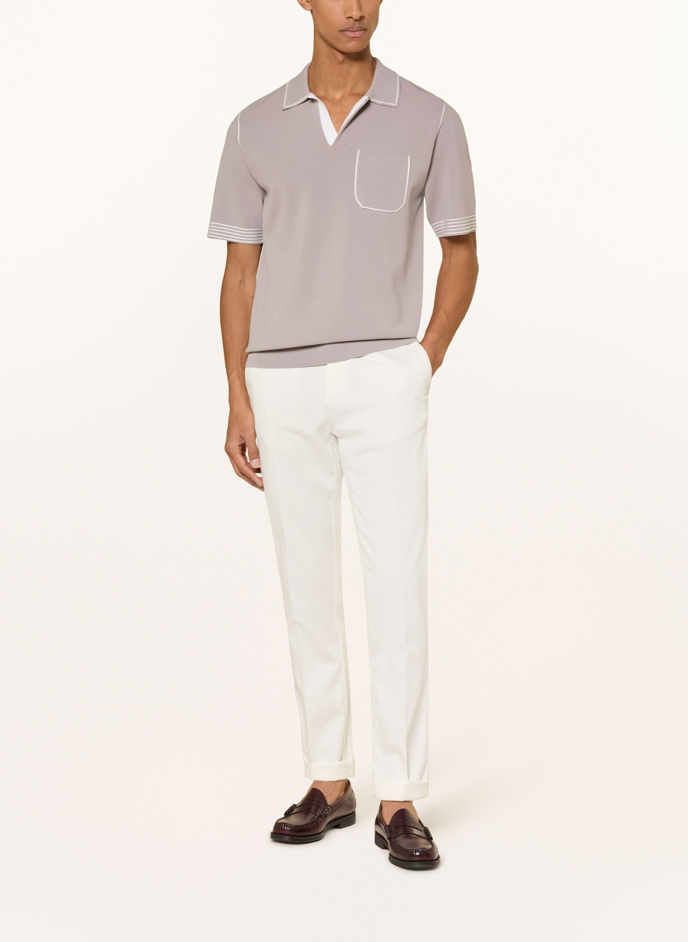 REISS Gebreid poloshirt NEWBURY: LICHTBRUIN