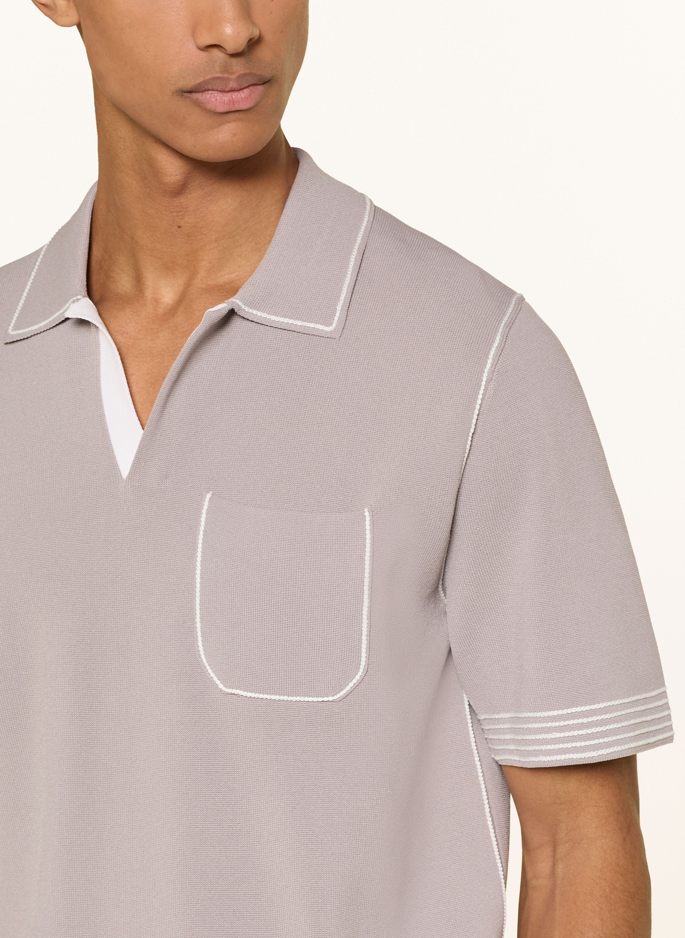 REISS Gebreid poloshirt NEWBURY: LICHTBRUIN