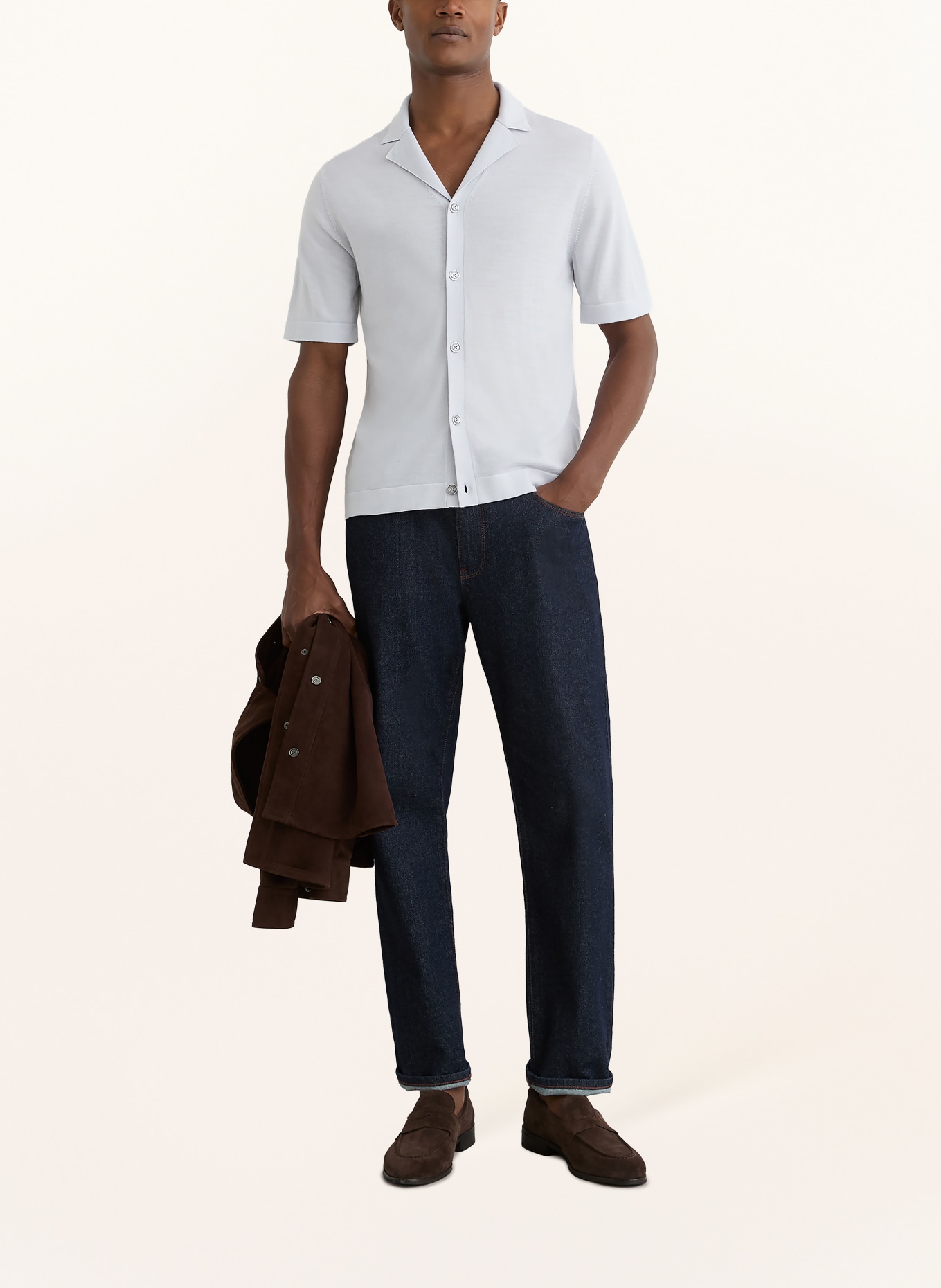 REISS Gebreid overhemd GRAFTON Regular Fit: LICHTBLAUW
