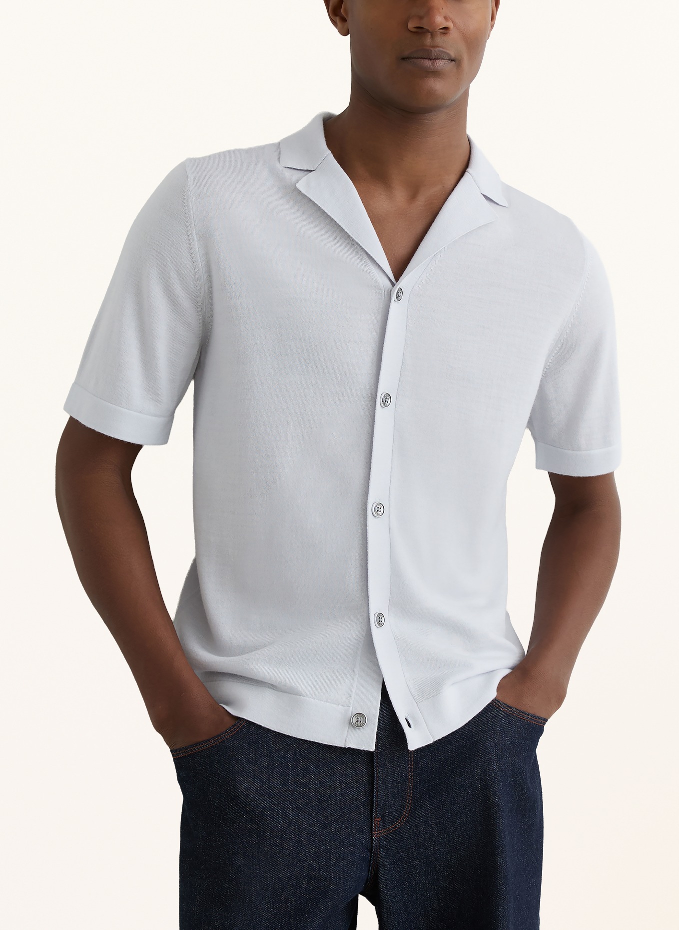 REISS Gebreid overhemd GRAFTON Regular Fit: LICHTBLAUW