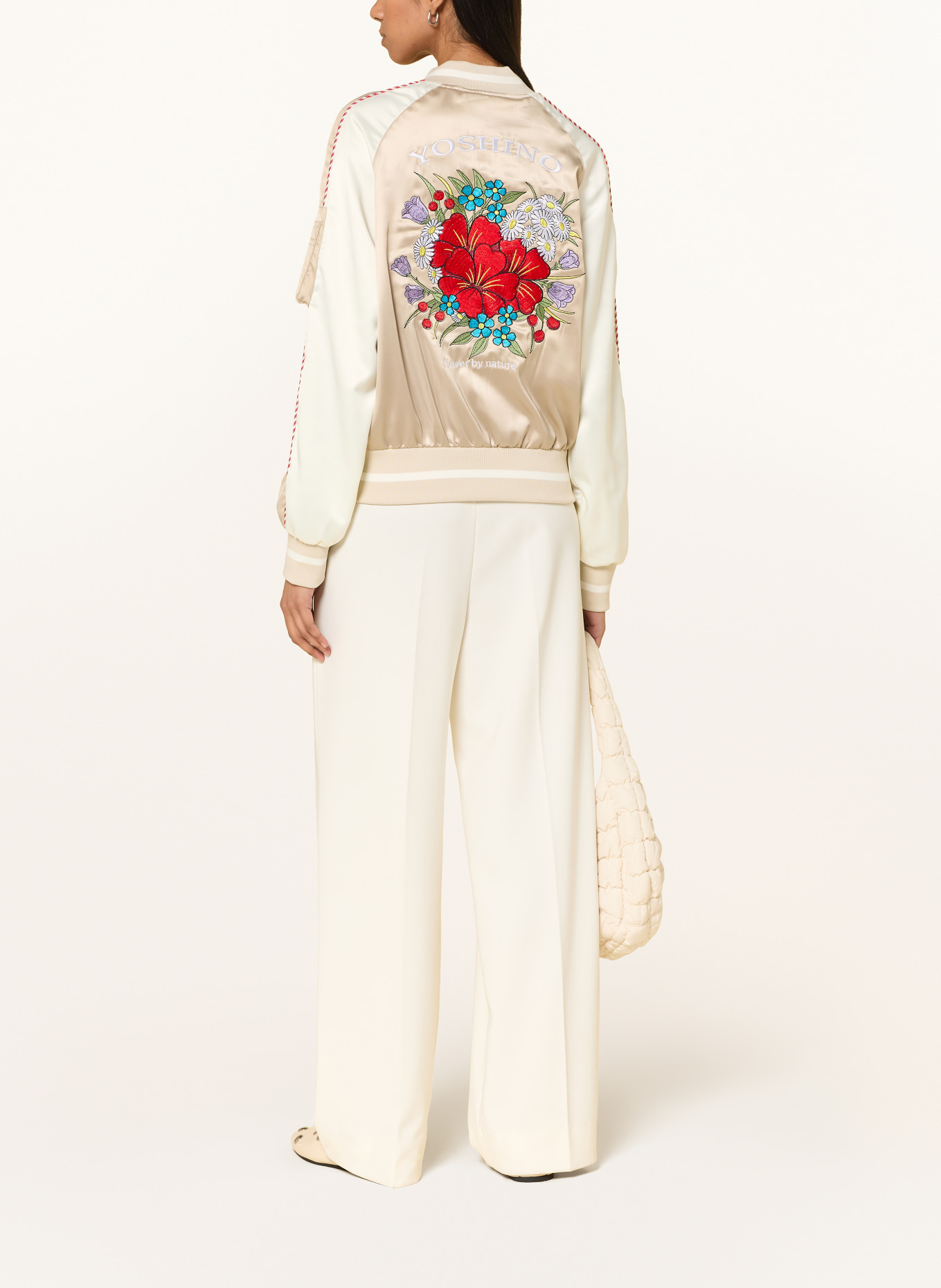 BOMBERS ORIGINAL Satynowa kurtka YOSHINO WOMAN: BEŻOWY / ECRU / CZERWONY