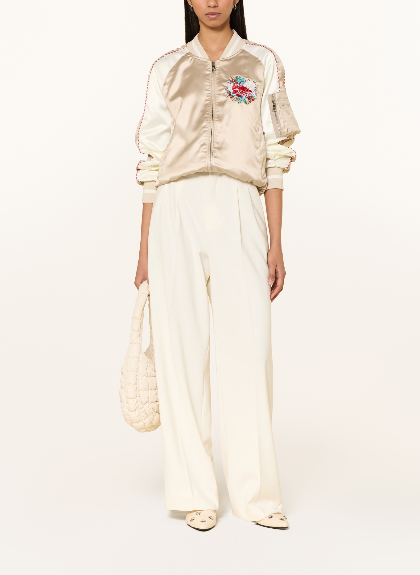 BOMBERS ORIGINAL Satynowa kurtka YOSHINO WOMAN: BEŻOWY / ECRU / CZERWONY