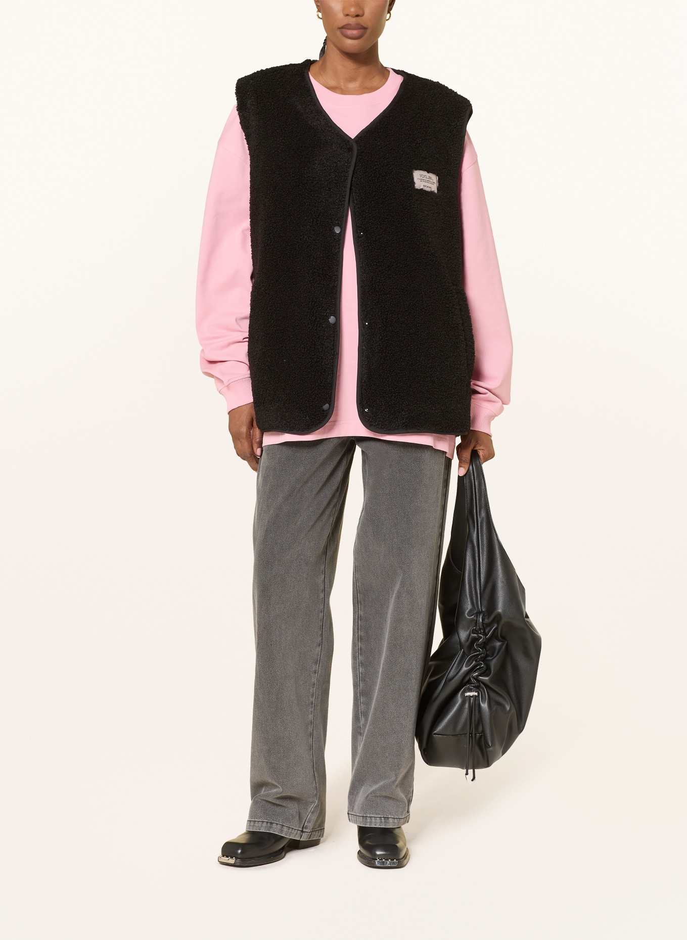 KARO KAUER Oversized teddy fur vest: BLACK