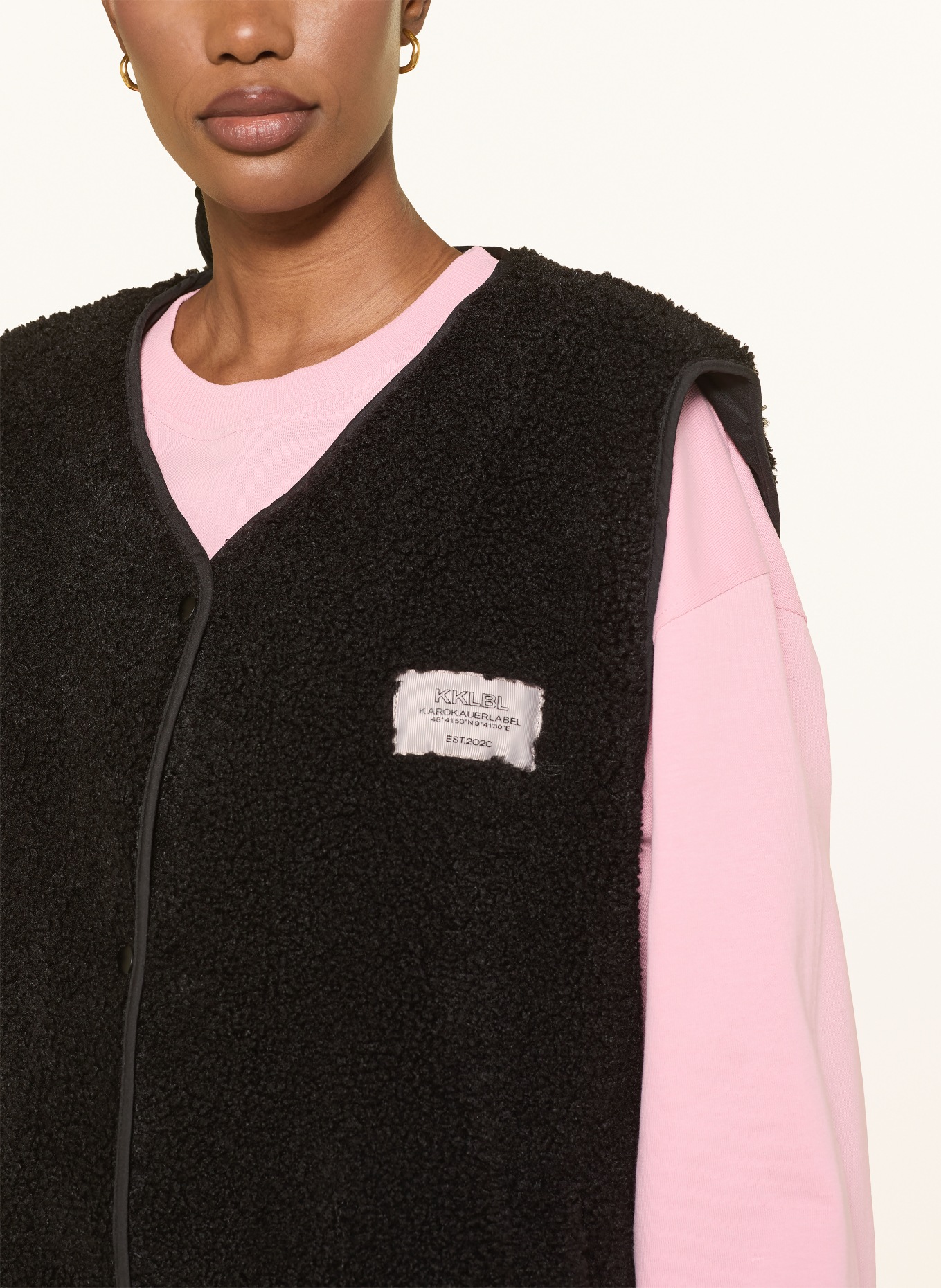 KARO KAUER Oversized teddy fur vest: BLACK