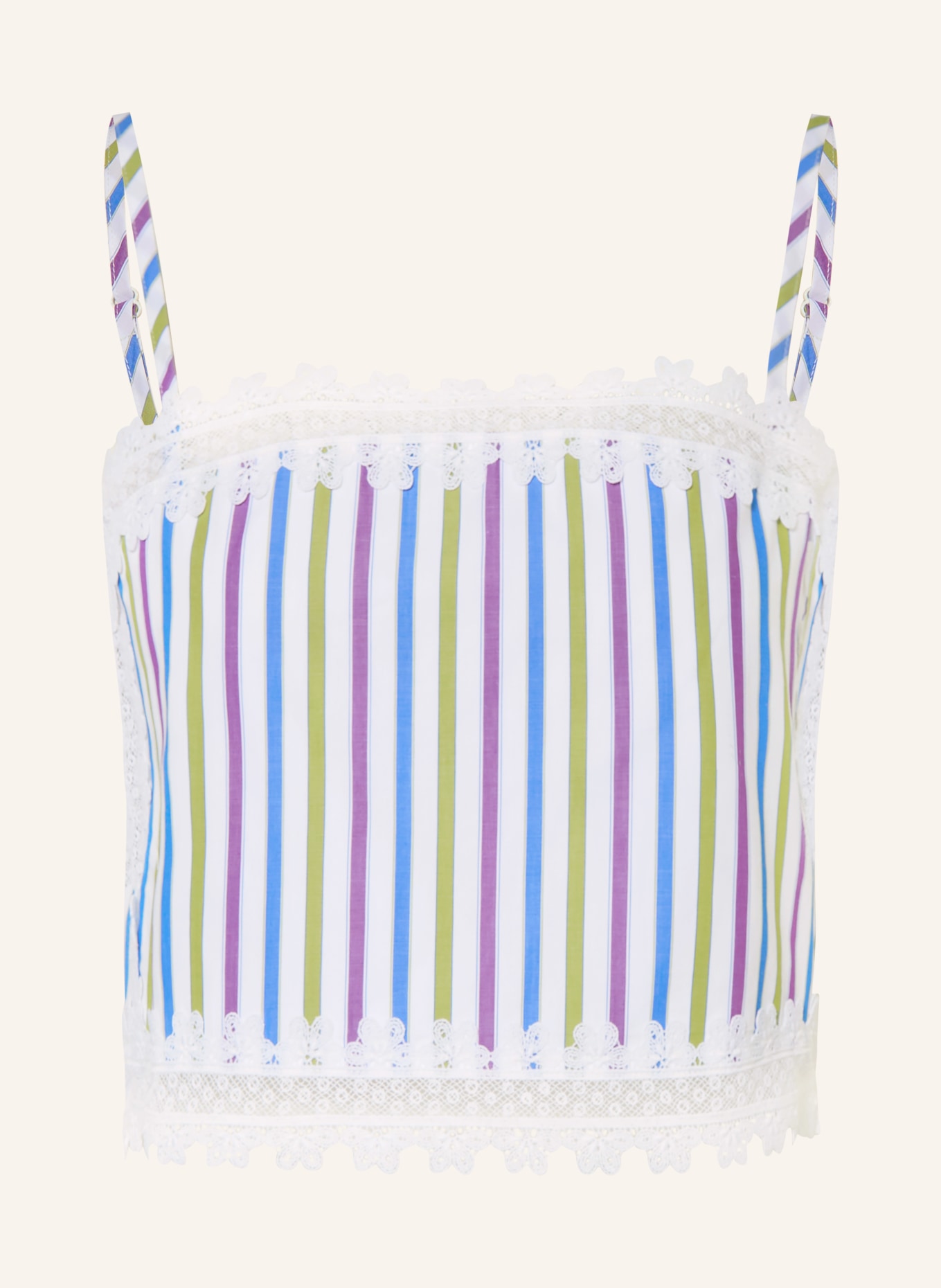 CLAUDIE PIERLOT Cropped-Top mit Spitze: BLAU / GRÜN / WEISS