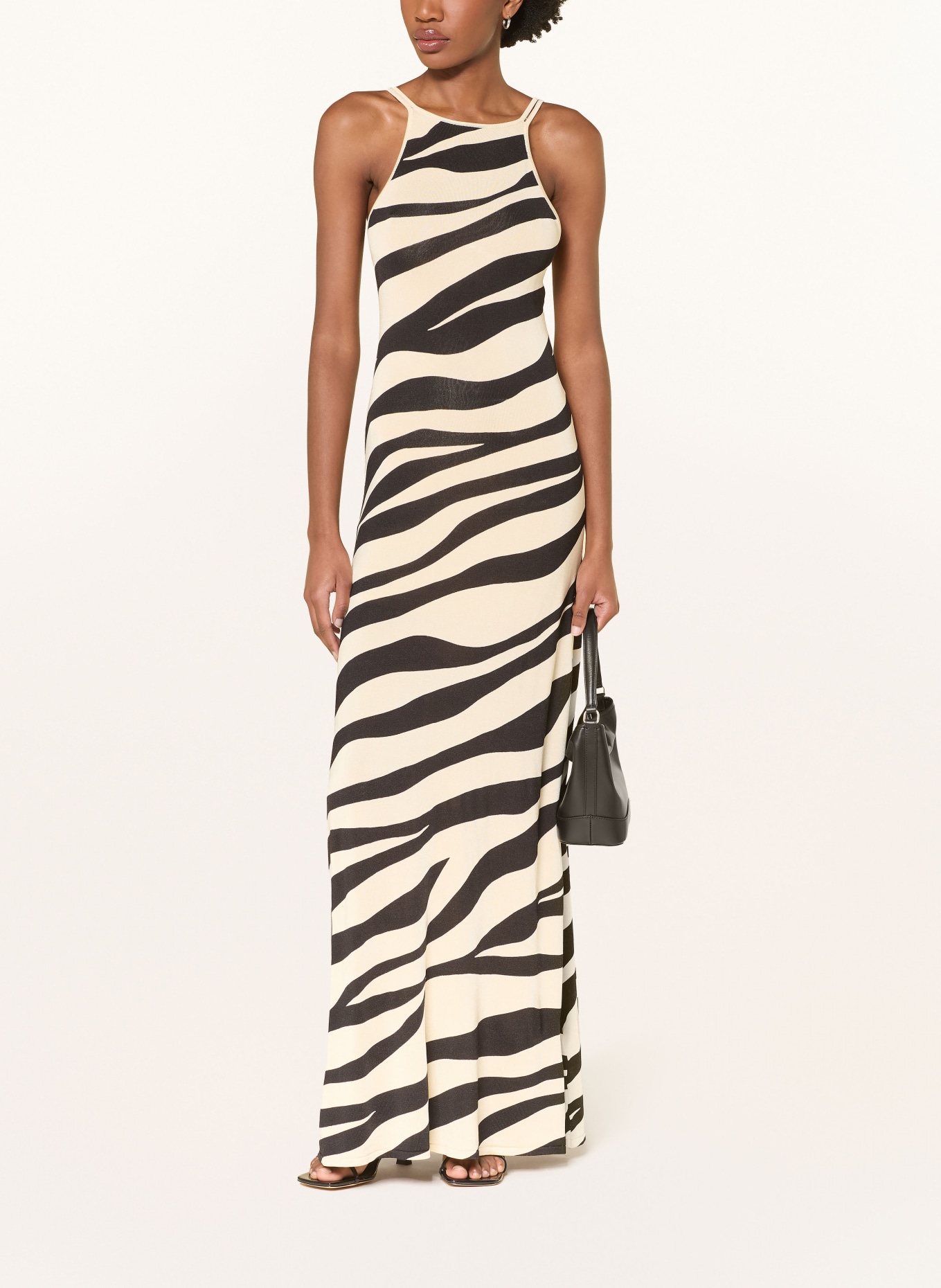 SANDRO Strickkleid: CREME / SCHWARZ