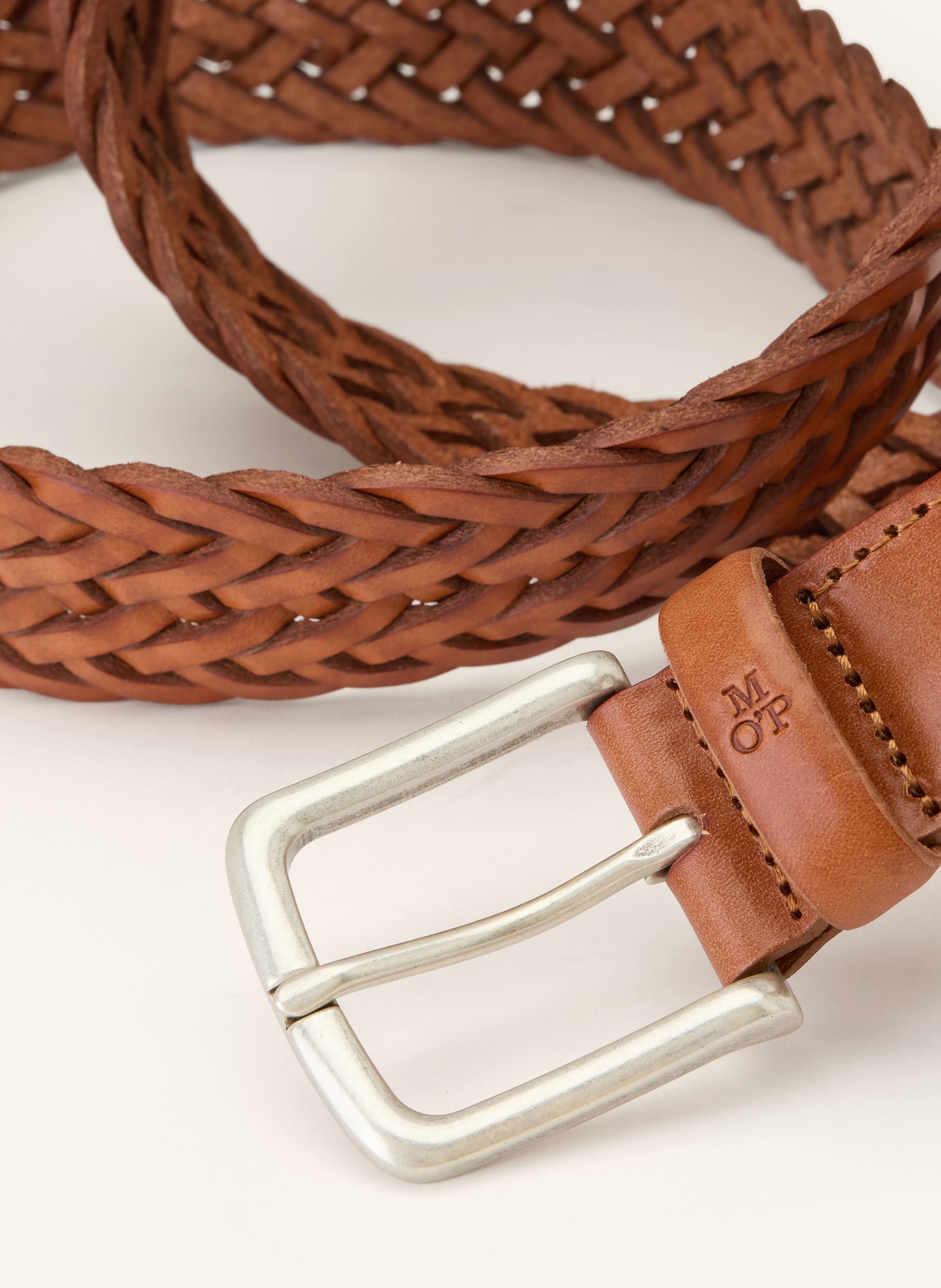 Marc O'Polo Flechtgürtel CLEMENS aus Leder: BRAUN / SILBER