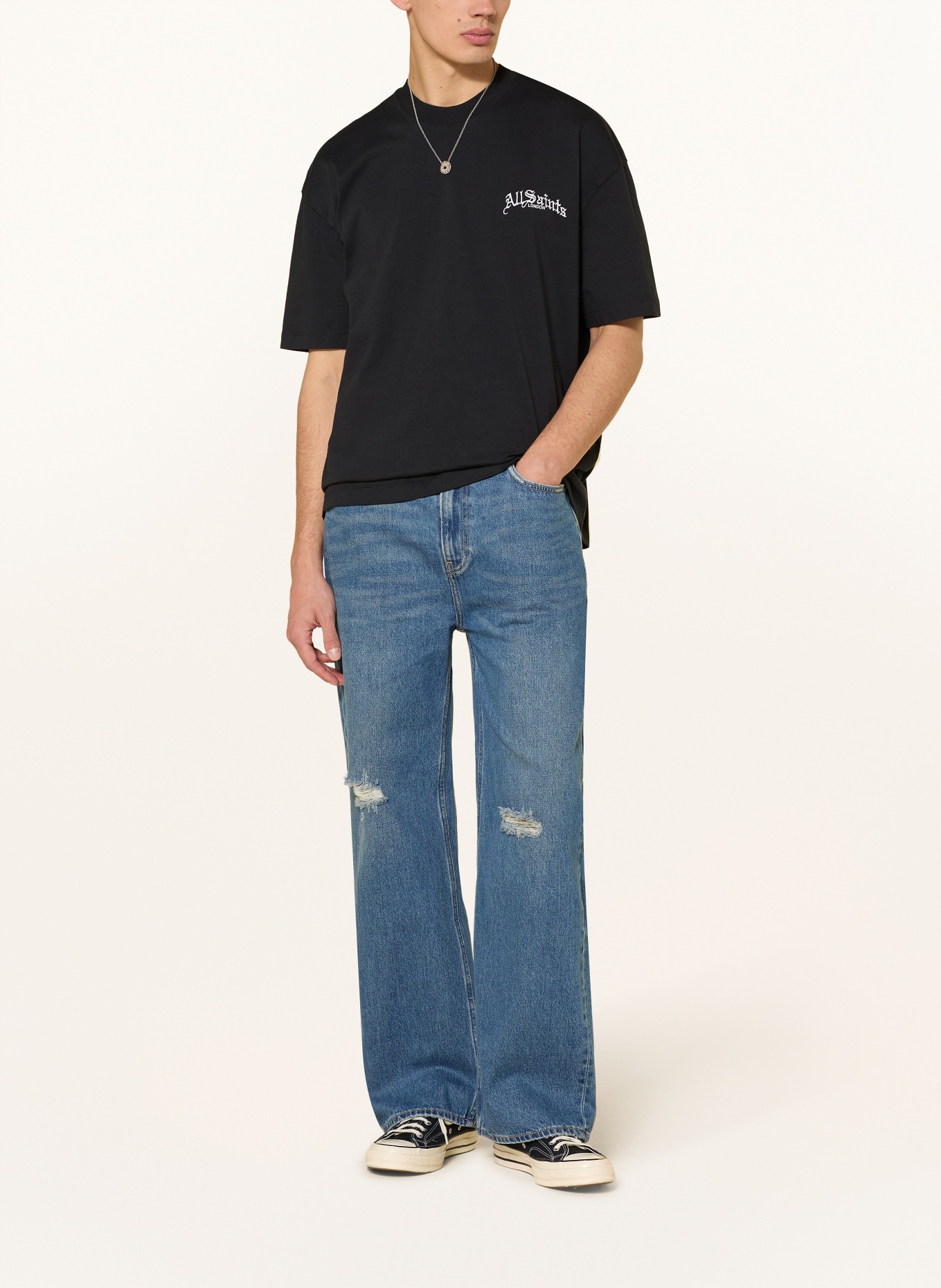 ALLSAINTS Koszulka DESCENT: CZARNY / BIAŁY